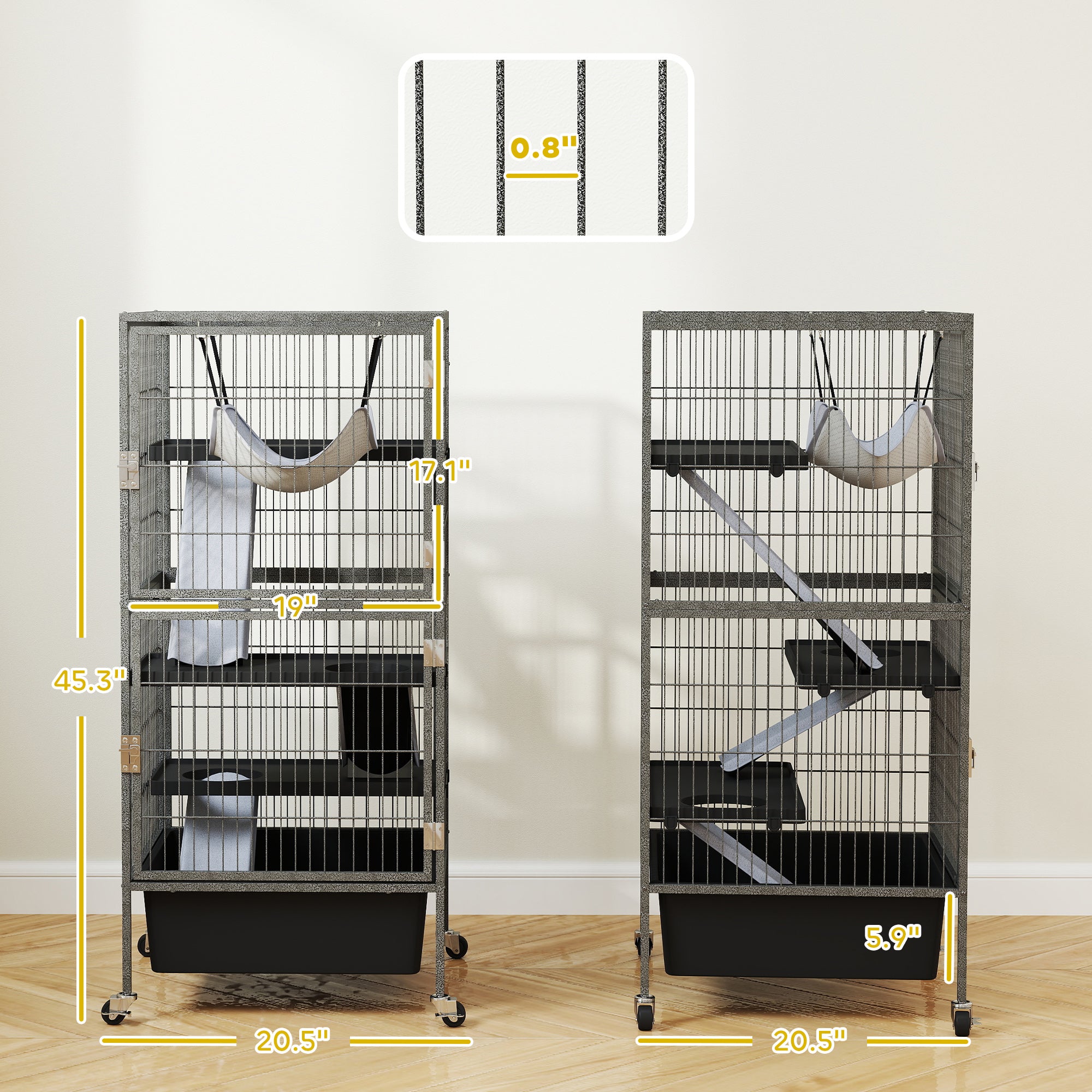 pawhut-cage-roulettes-4-niveaux-pour-petits-animaux-avec-bac-profond-de-15-cm-11 image 6