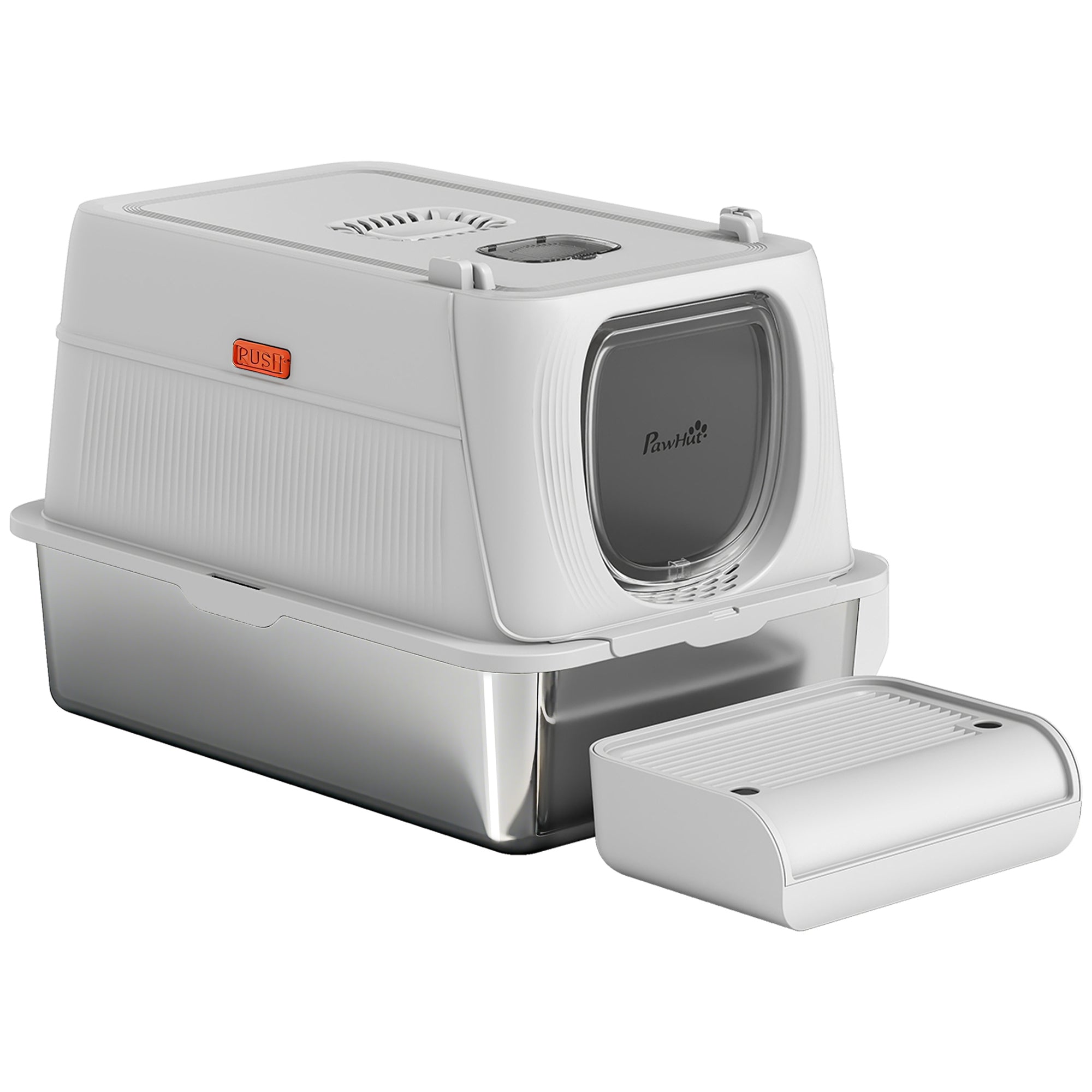 pawhut-bac-liti-re-xl-inox-avec-couvercle-p-dale-et-pelle-gris-clair image 2