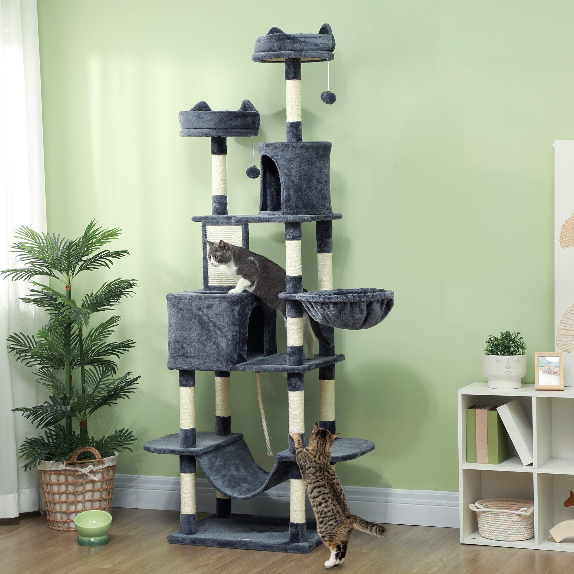pawhut-arbre-chat-206-cm-multi-niveaux-gris-fonc image 3