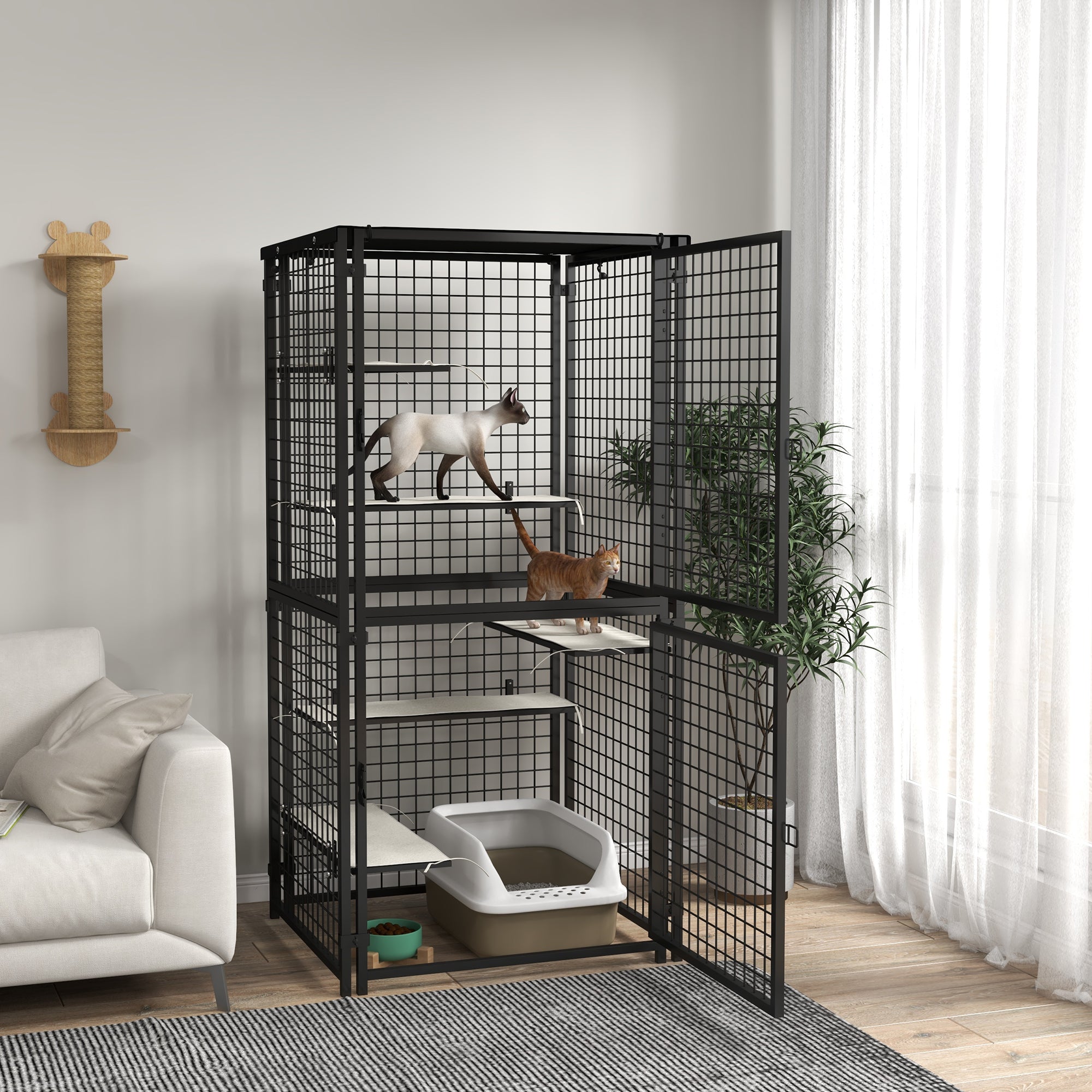 pawhut-grand-enclos-ext-rieur-pour-chat-en-m-tal-avec-5-plateformes-coussinets-e image 3