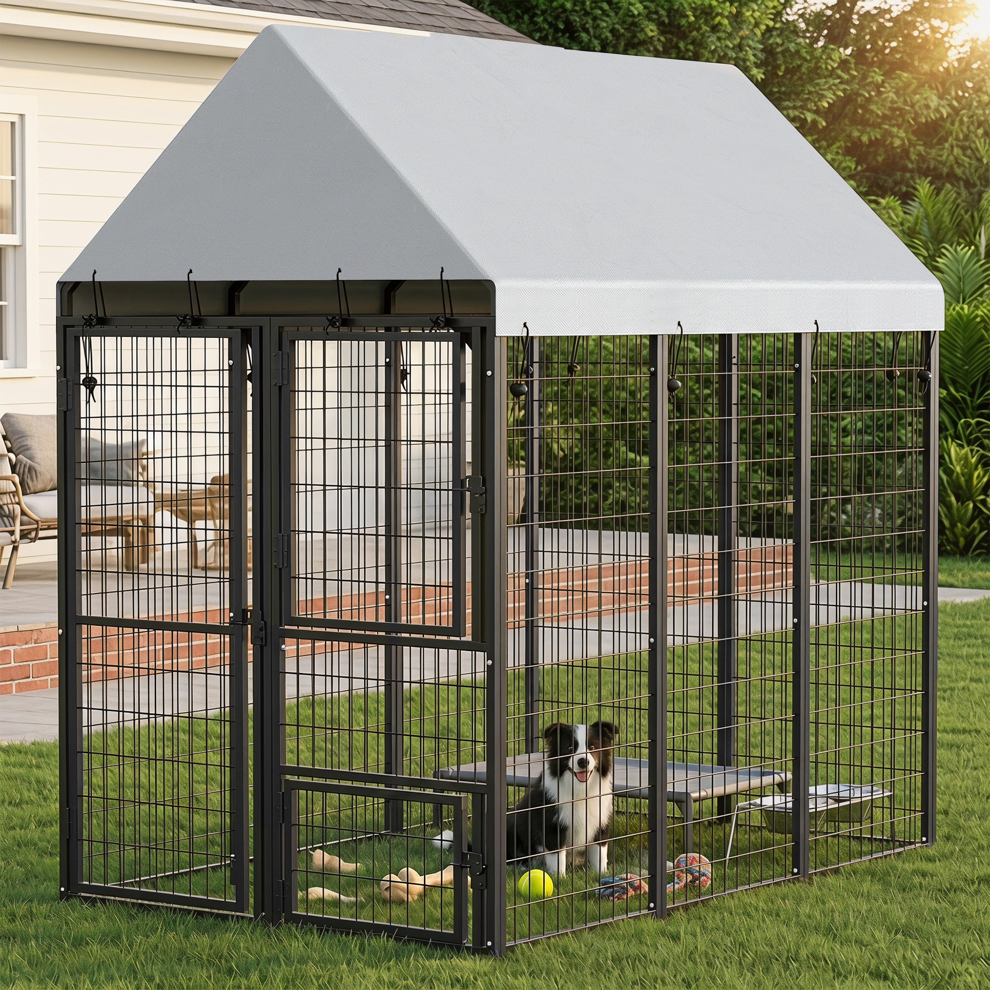 pawhut-chenil-ext-rieur-extensible-avec-toit-6-x-4-x-6-3-portes-et-verrou image 4