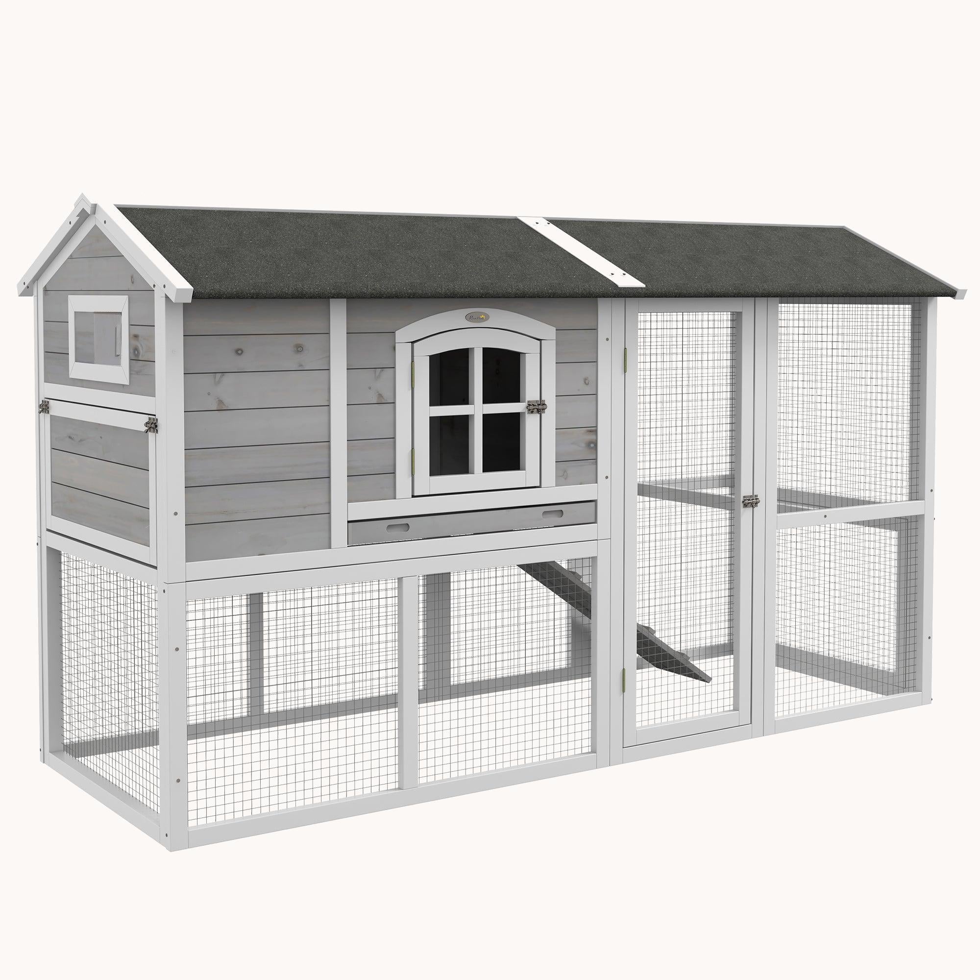 pawhut-poulailler-bois-2-tages-77-5-avec-enclos-et-pondoir-3-4-poules-gris-clair image 1