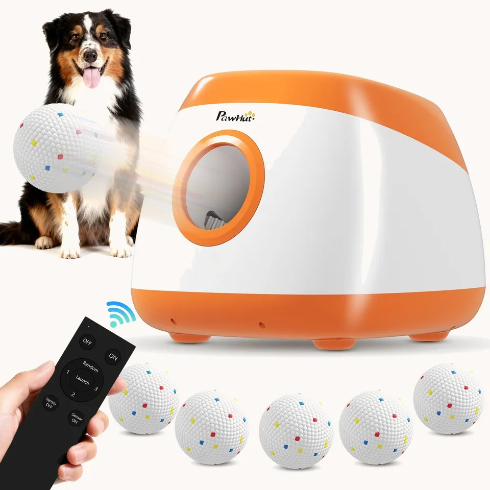 pawhut-lanceur-de-balles-automatique-pour-chien-8-24-m-6-balles-orange image 1