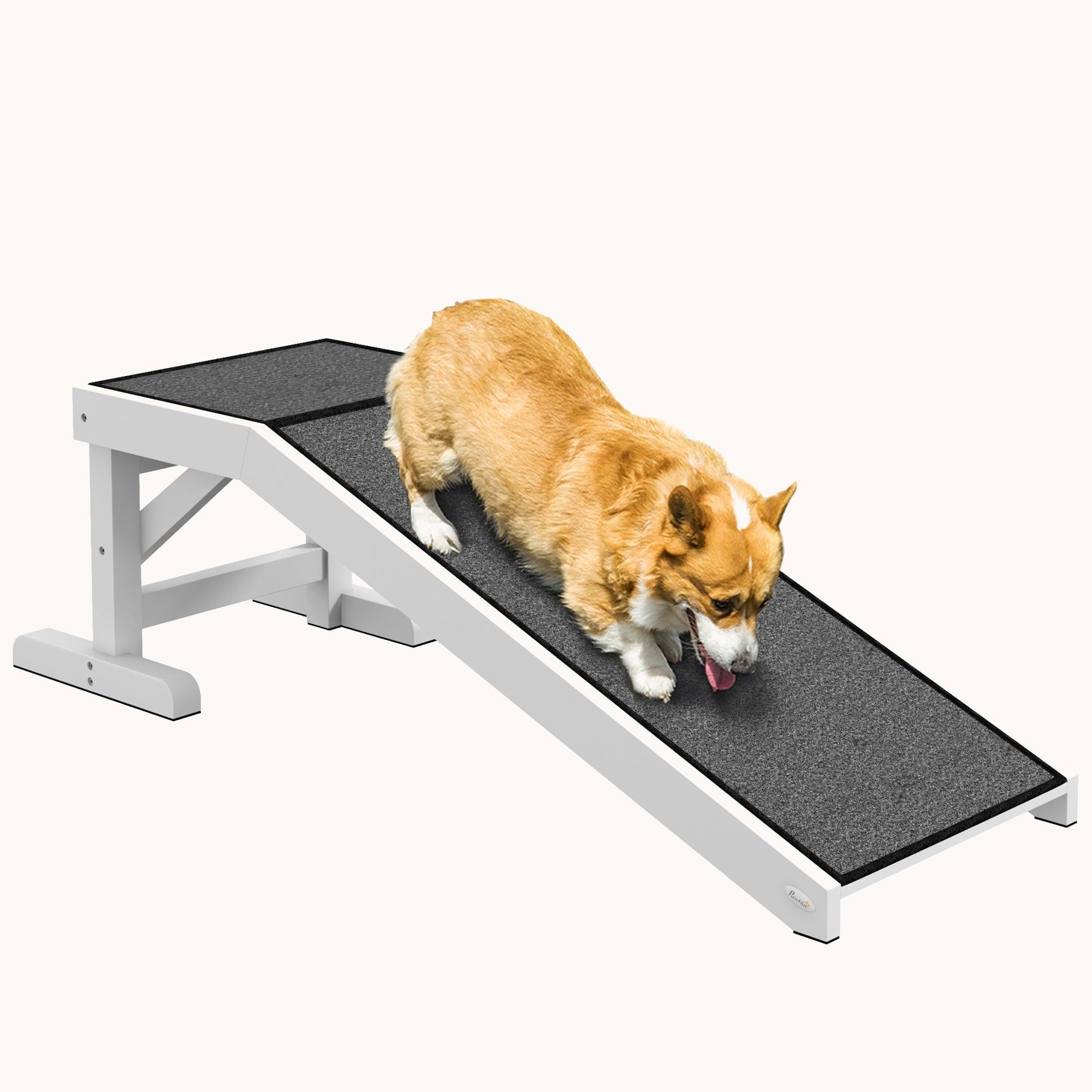 pawhut-rampe-chien-124-cm-pour-lit-avec-tapis-antid-rapant-blanche image 1