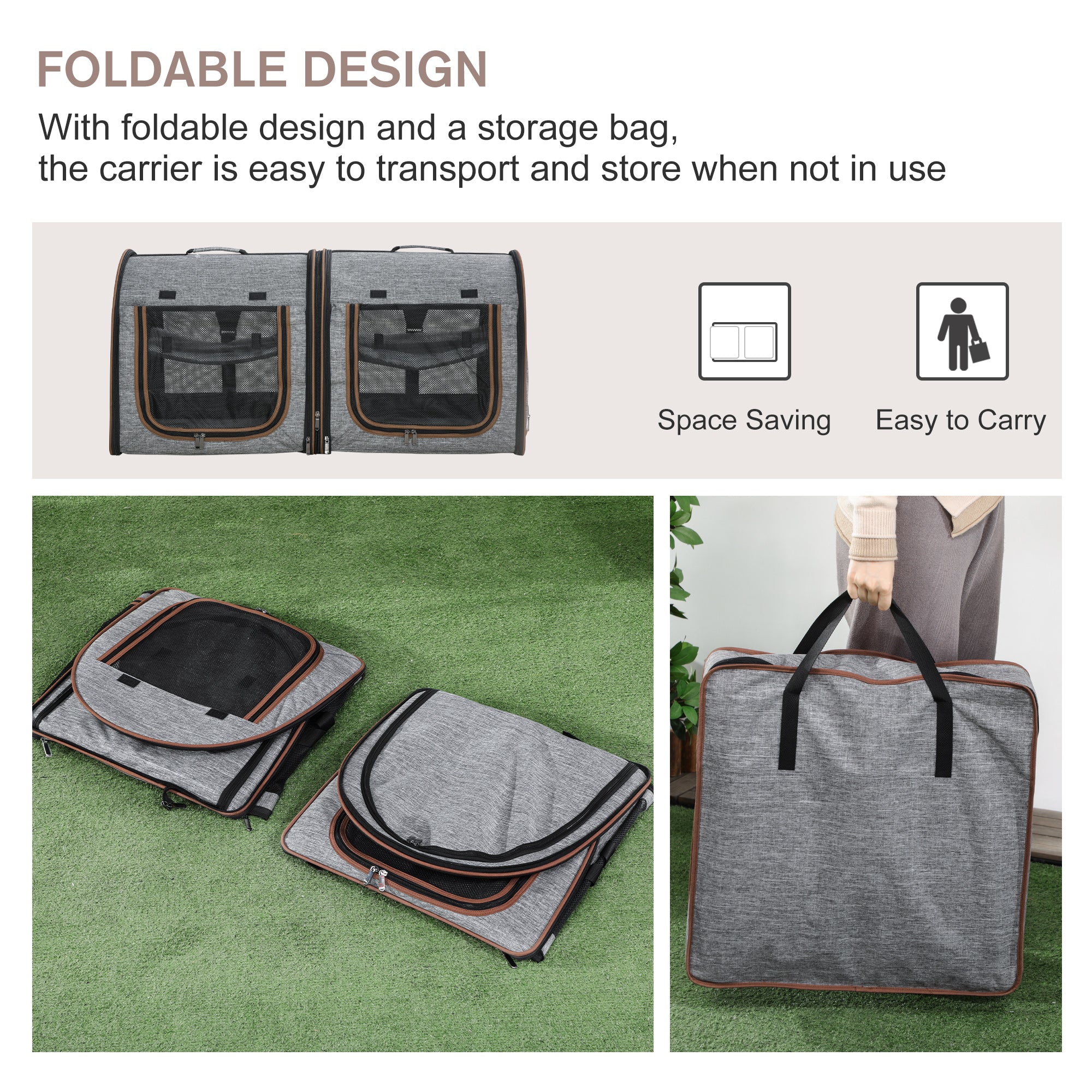 pawhut-sac-transport-double-avec-s-parateur-2-compartiments-et-coussins-gris image 6