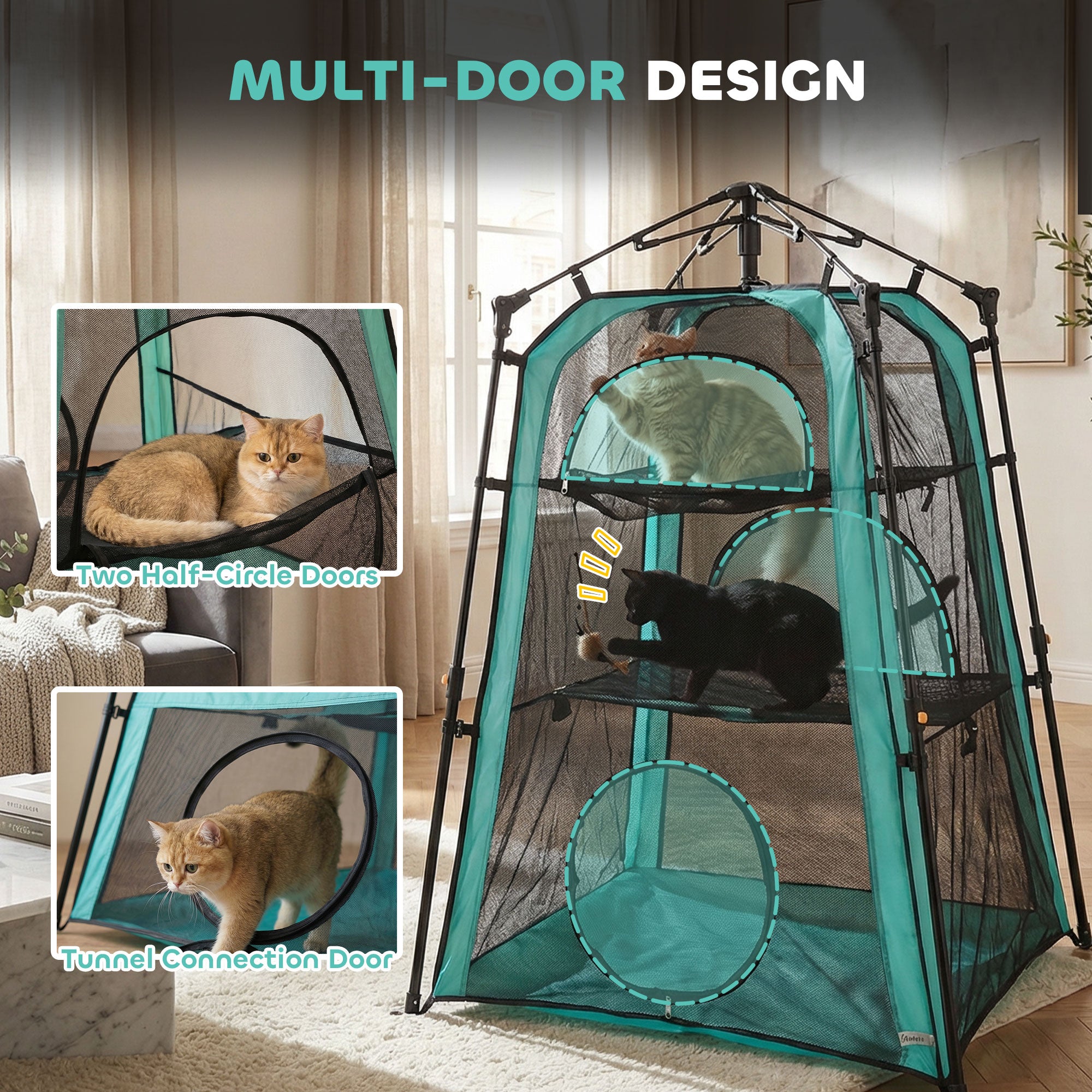 pawhut-tente-chat-3-niveaux-portable-int-rieur-et-ext-rieur-avec-maille-respiran image 7