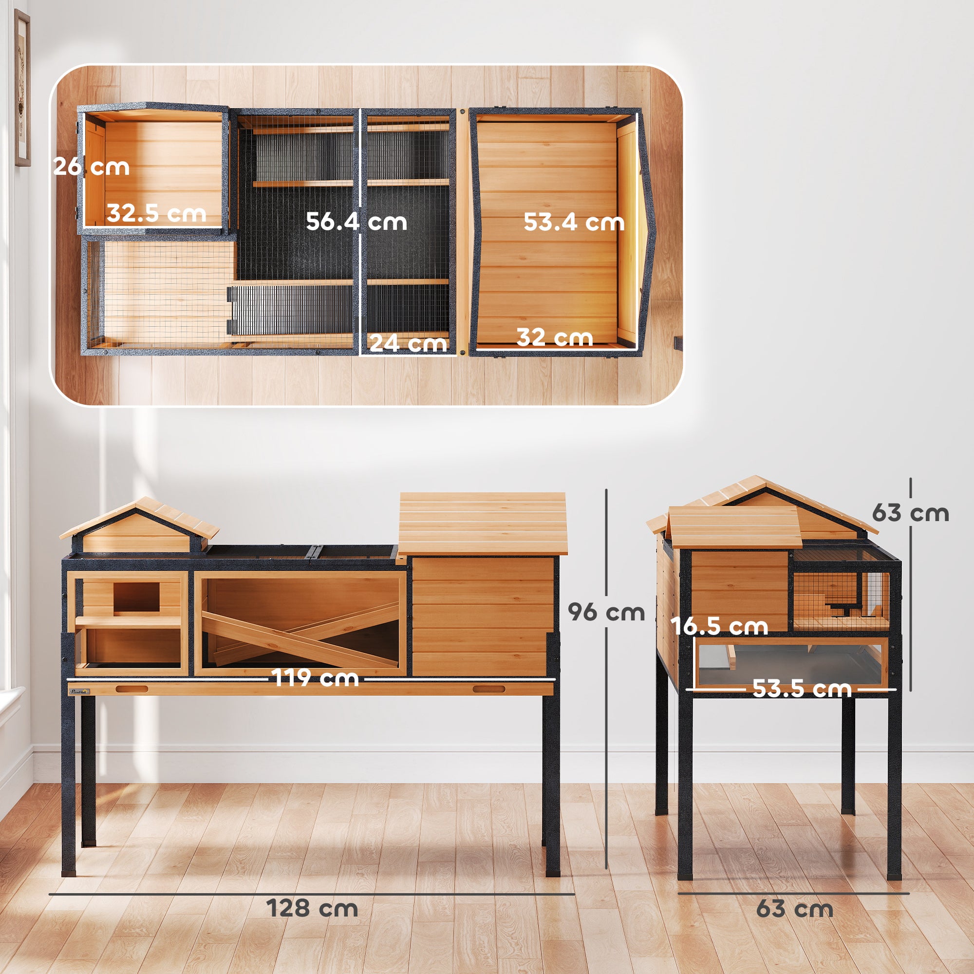 pawhut-maison-tortue-en-bois-2-pi-ces-avec-pieds-fen-tres-et-rampes-jaune image 5