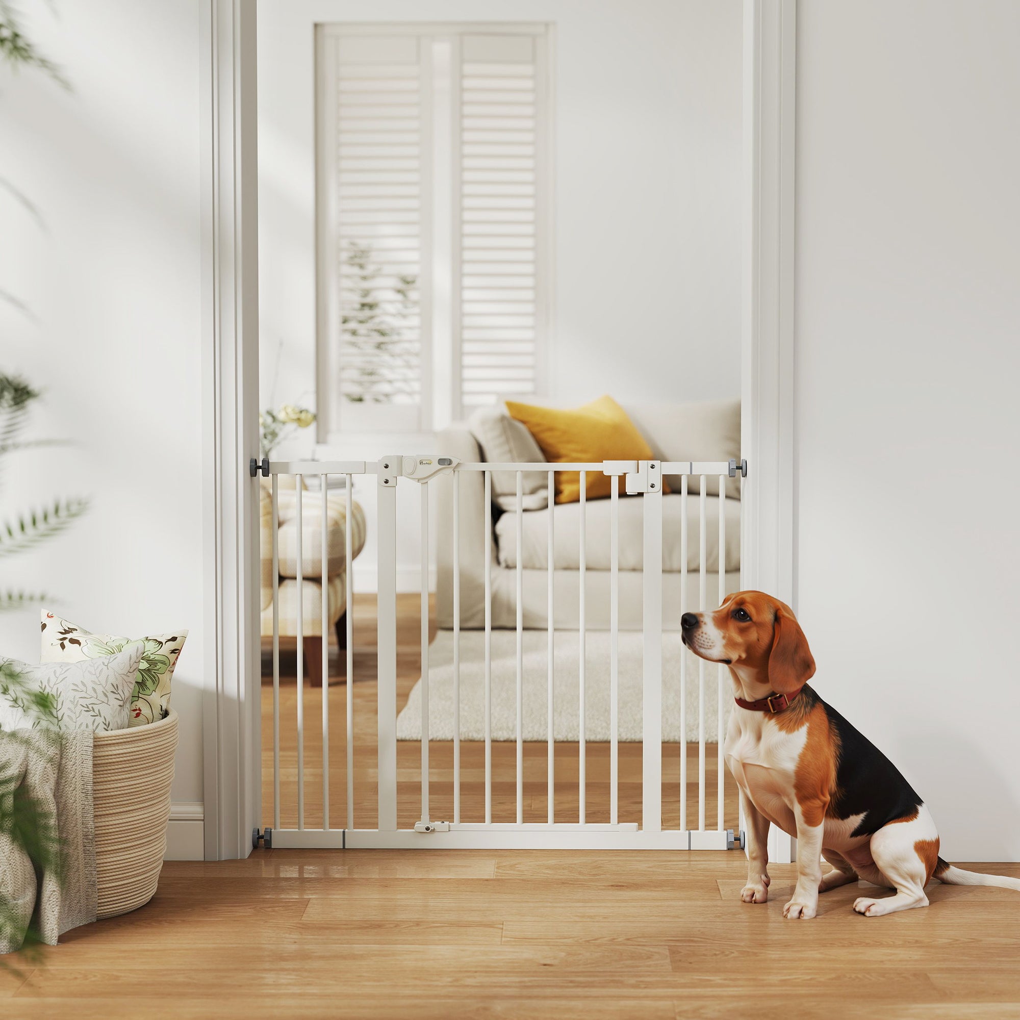 pawhut-barri-re-de-s-curit-animaux-haute-76-cm-avec-porte-blanche-74-100-cm image 4
