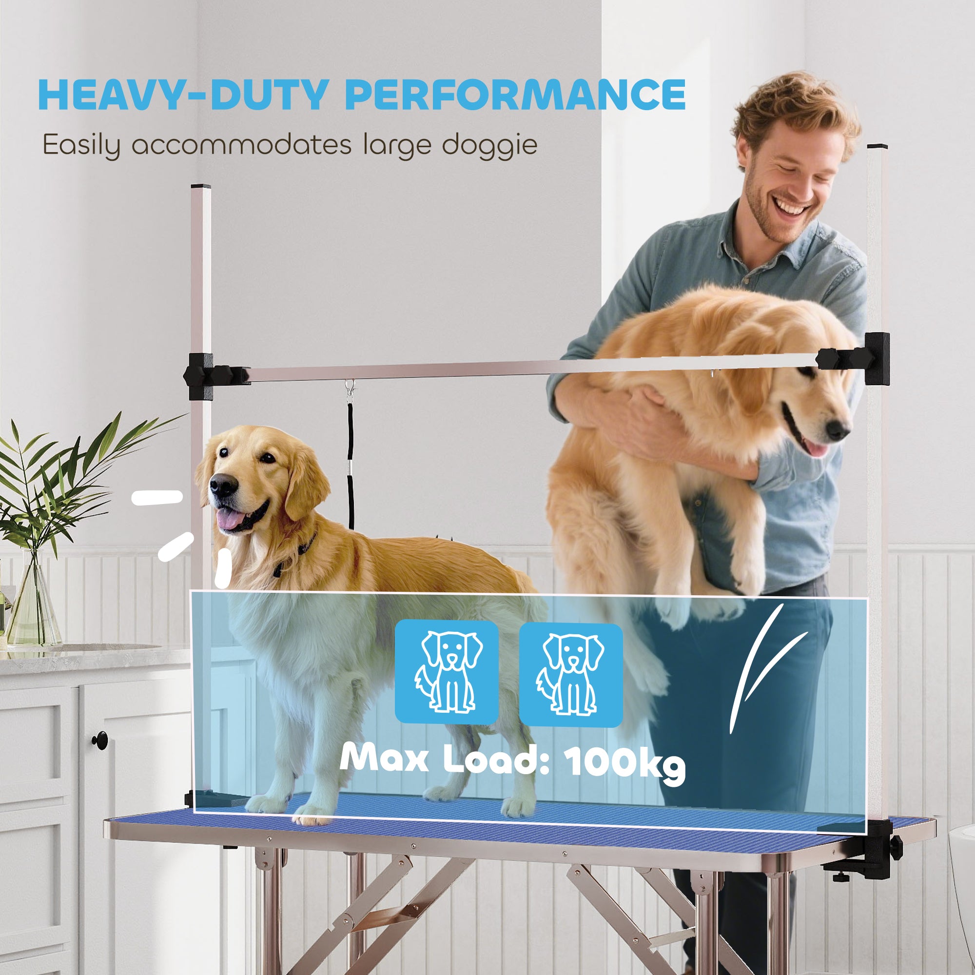 pawhut-table-de-toilettage-pliable-pour-chien-107x60x170cm-plateau-caoutchouc-bl image 6