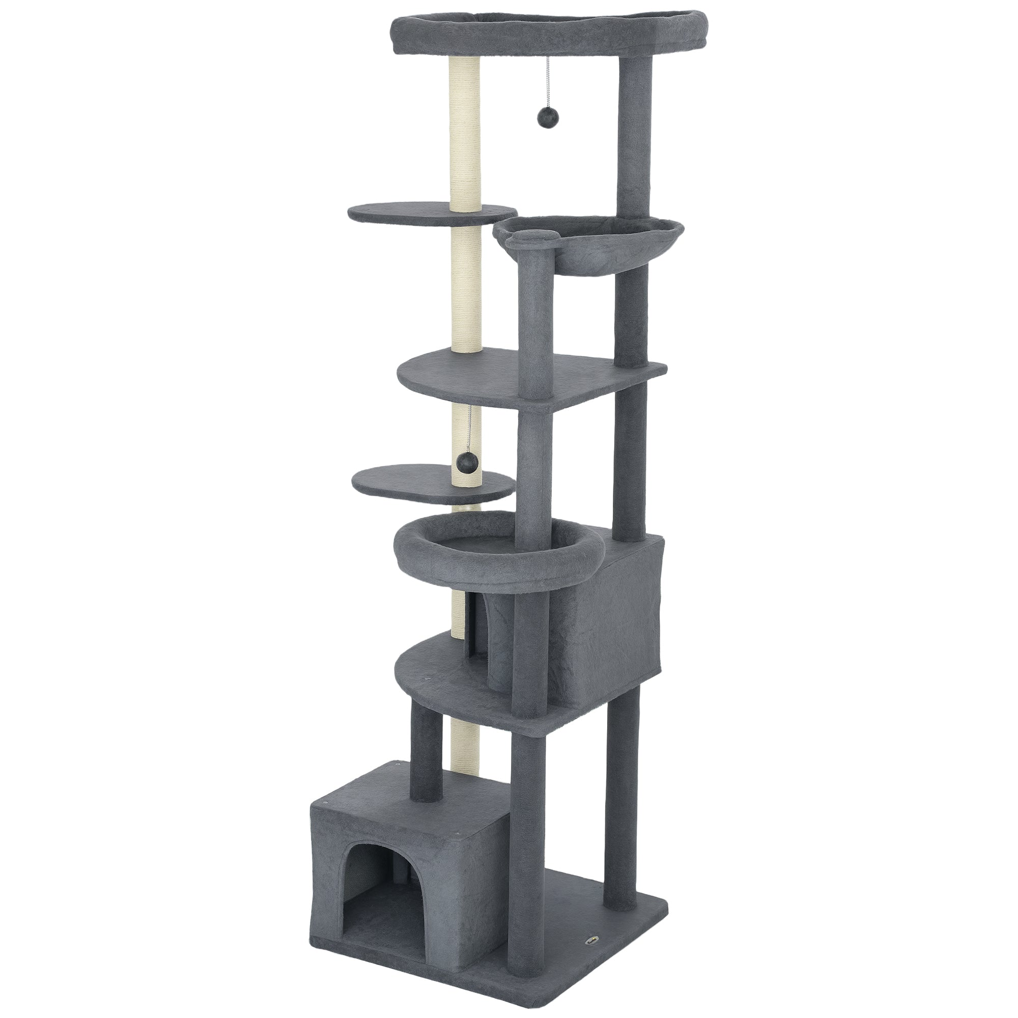 pawhut-arbre-chat-xxl-200-cm-gris-fonc-avec-2-grottes-2-perchoirs-et-hamac image 2