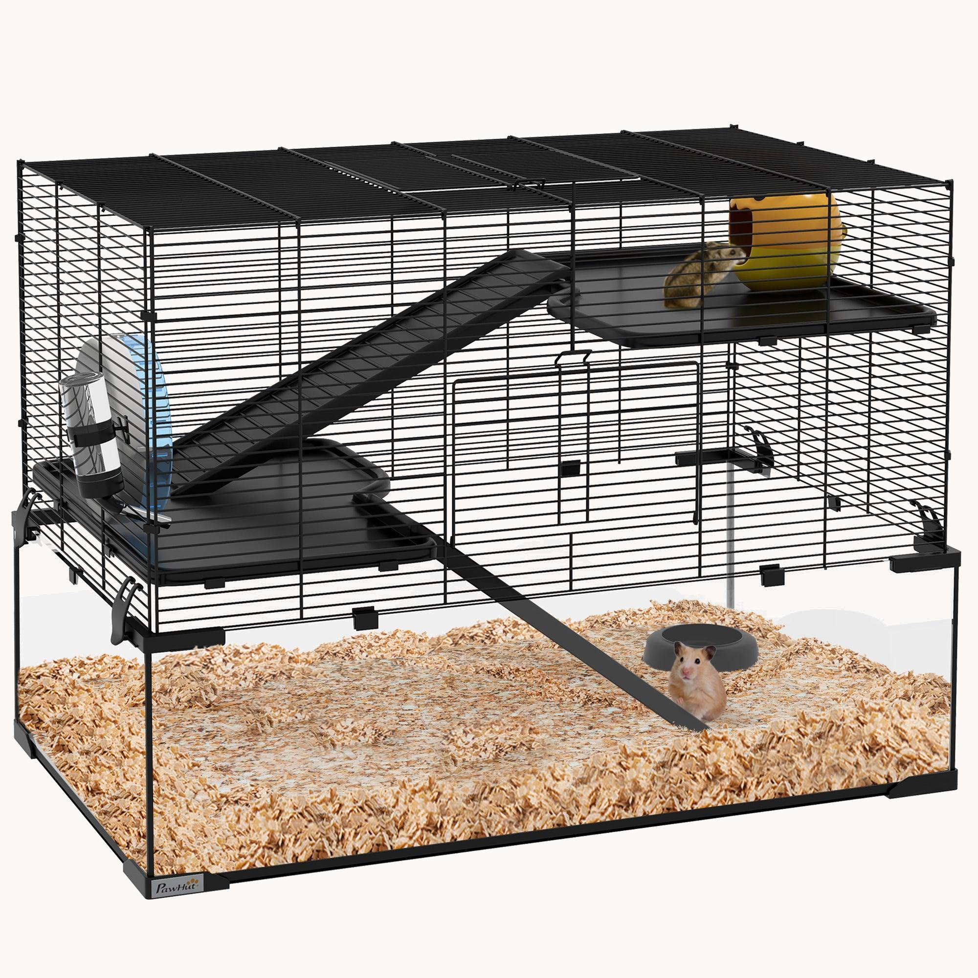 pawhut-cage-hamster-3-tages-avec-fond-en-verre-tremp-79-x-48-x-57-cm image 1