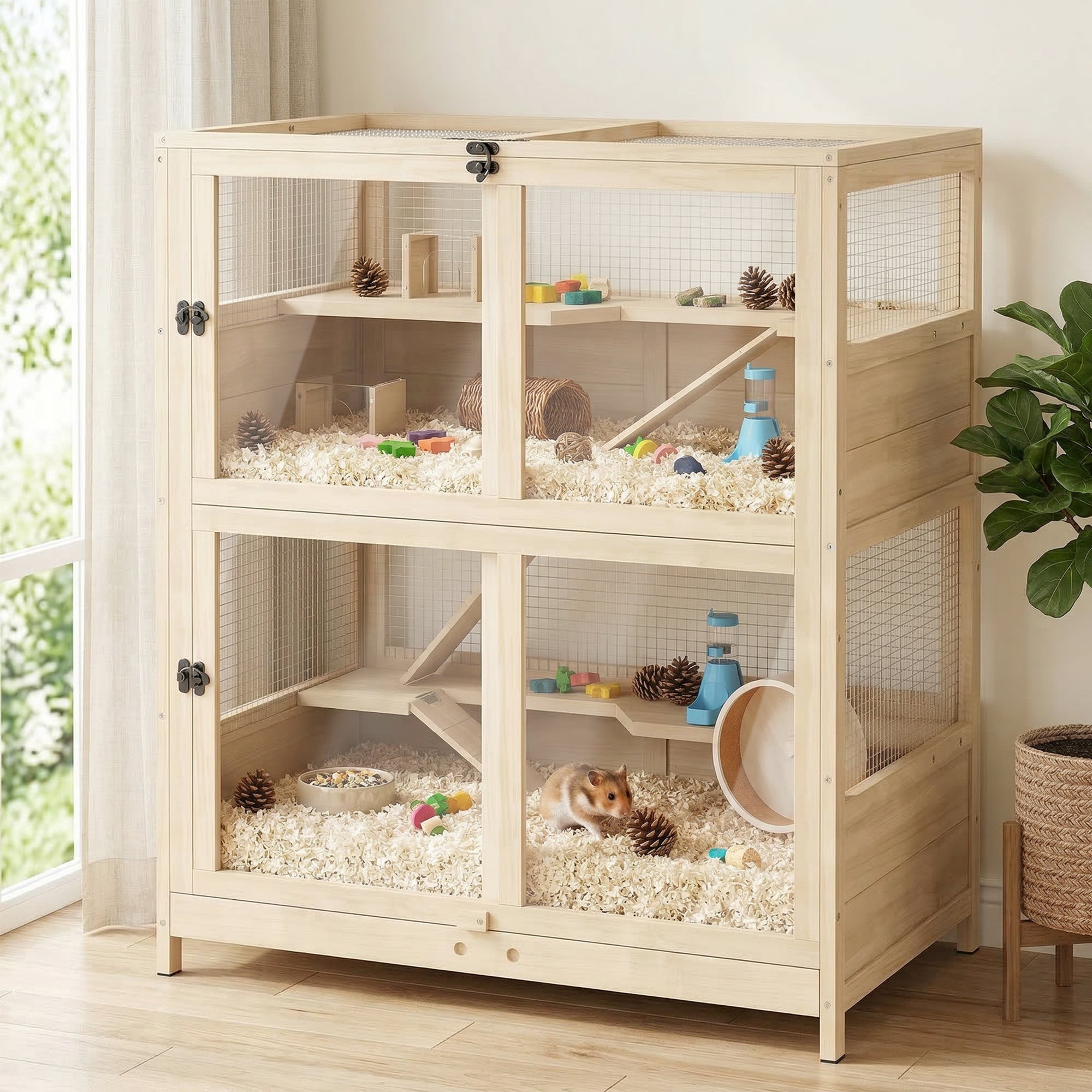 pawhut-cage-hamster-bois-4-niveaux-33-x-21-x-36-avec-toit-grillag image 3