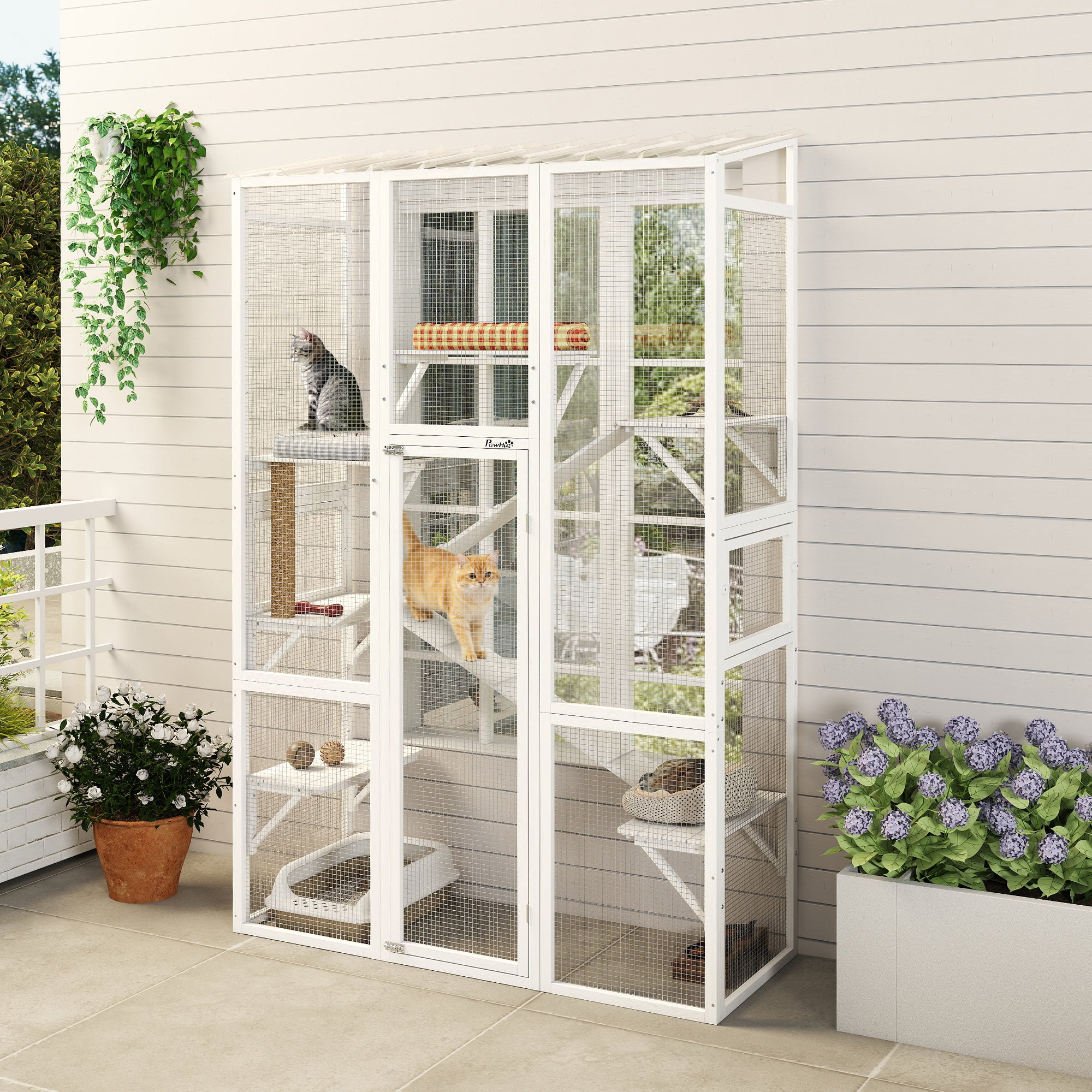pawhut-grand-catio-ext-rieur-blanc-6-plateformes-rampes-griffoir image 3