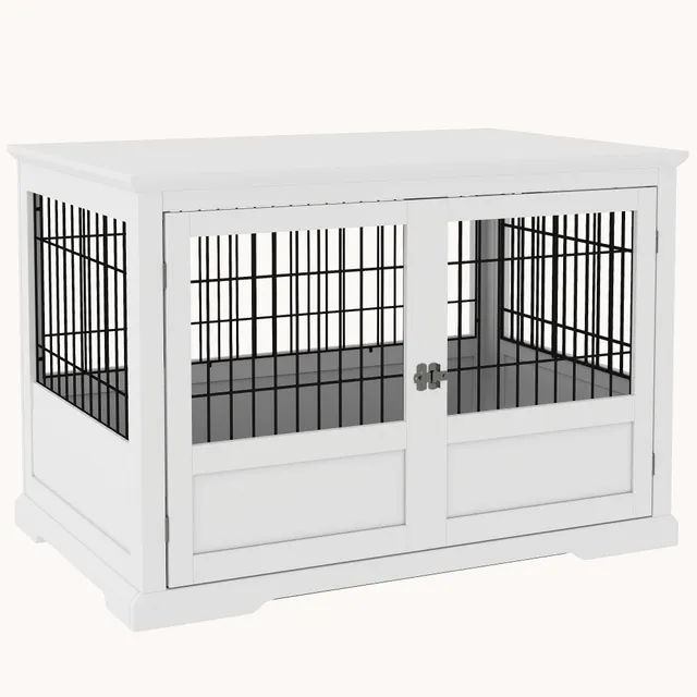 pawhut-niche-caisse-meuble-pour-chien-xl-3-portes-avec-plateau-blanc image 1