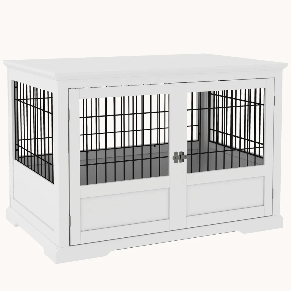 pawhut-niche-caisse-meuble-pour-chien-xl-3-portes-avec-plateau-blanc image 1