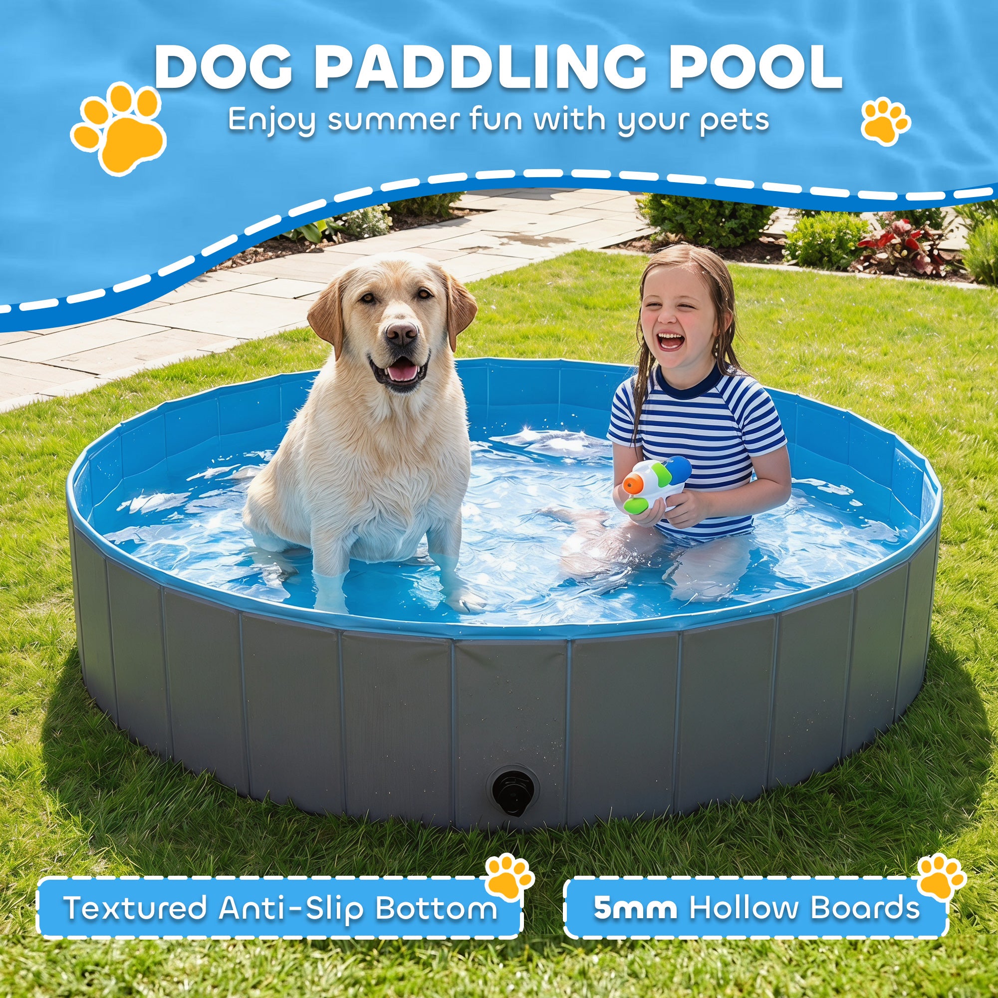 pawhut-piscine-pliable-pour-chien-en-pvc-160-x-30-cm-bleu-et-gris-fonc-avec-base image 6