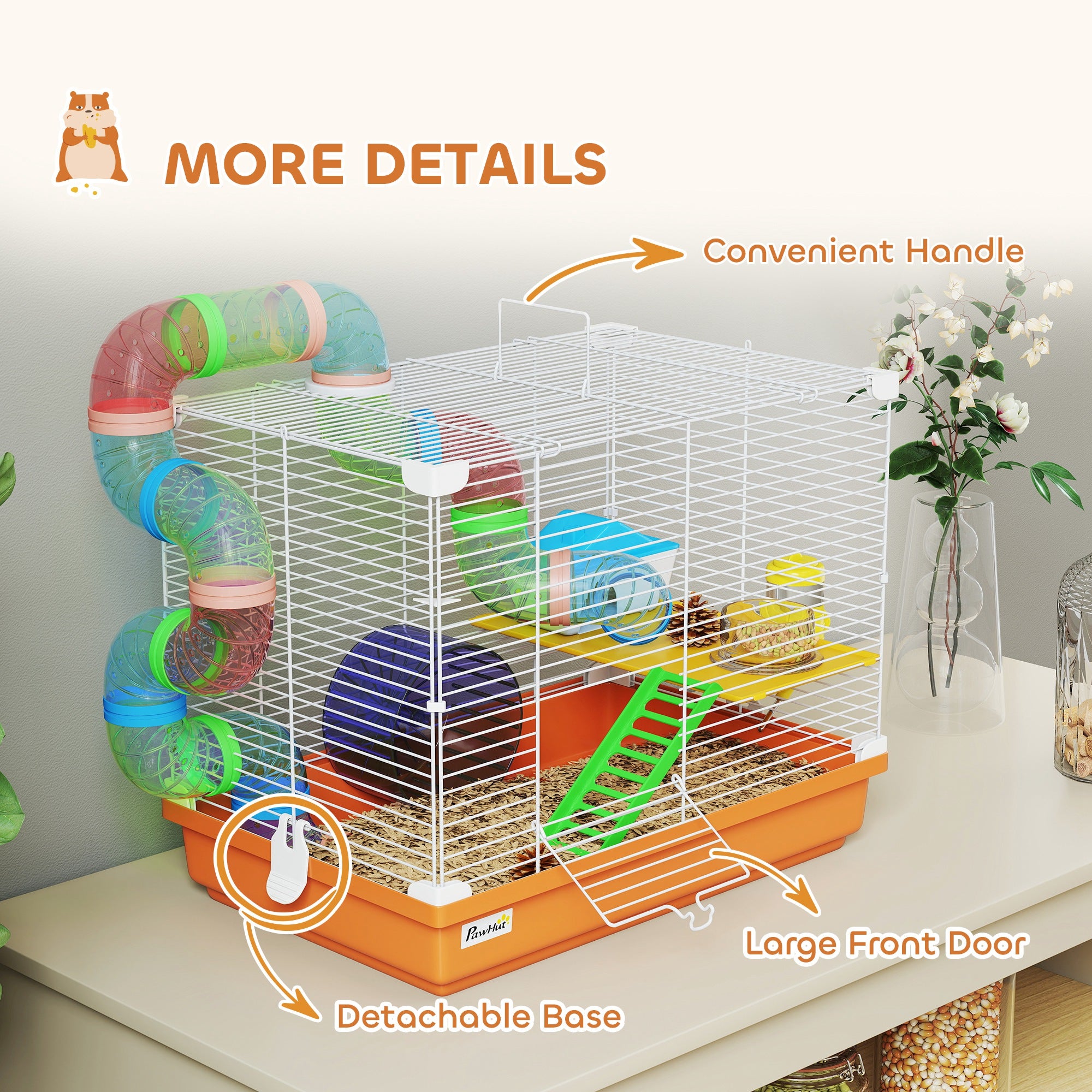 pawhut-cage-hamster-2-niveaux-18-avec-tunnels-et-accessoires-orange image 8