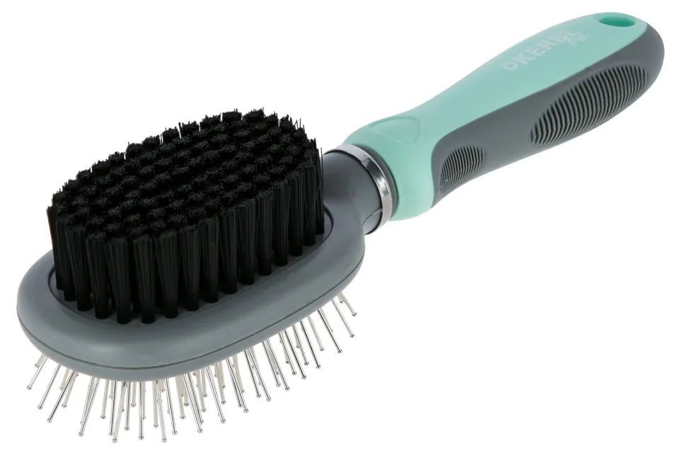 kerbl-pet-brosse-double-flexible-turquoise-gris-21x6-cm image 1