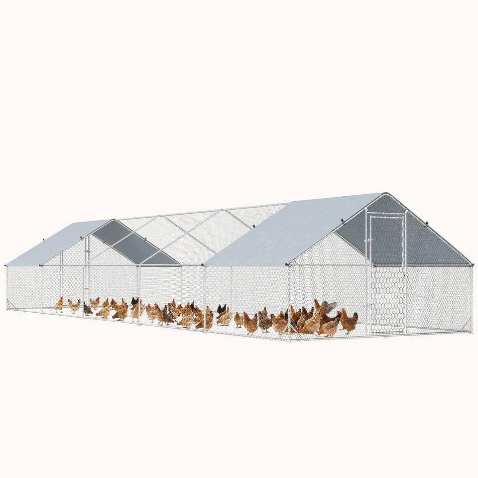 pawhut-grand-poulailler-ext-rieur-avec-toit-imperm-able-pour-30-40-poules-argent image 1