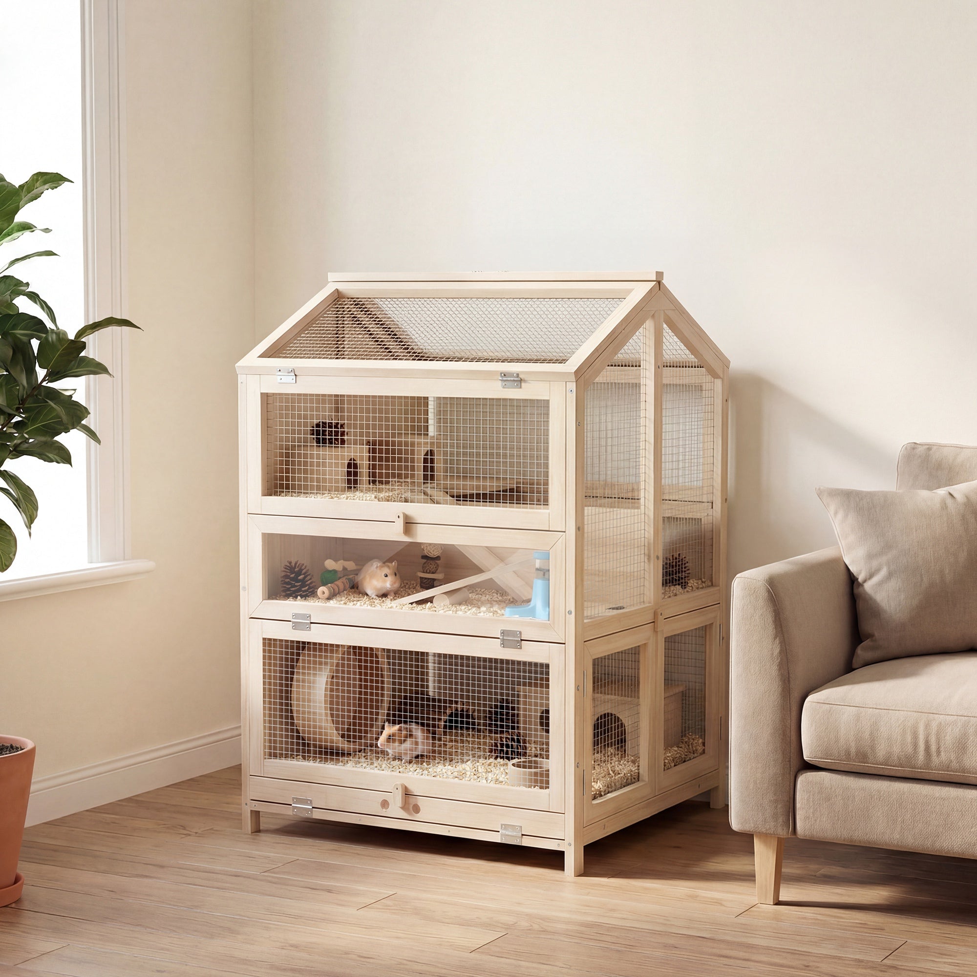 pawhut-cage-hamster-bois-3-tages-avec-s-parateur-naturel-68x61x90-cm image 3