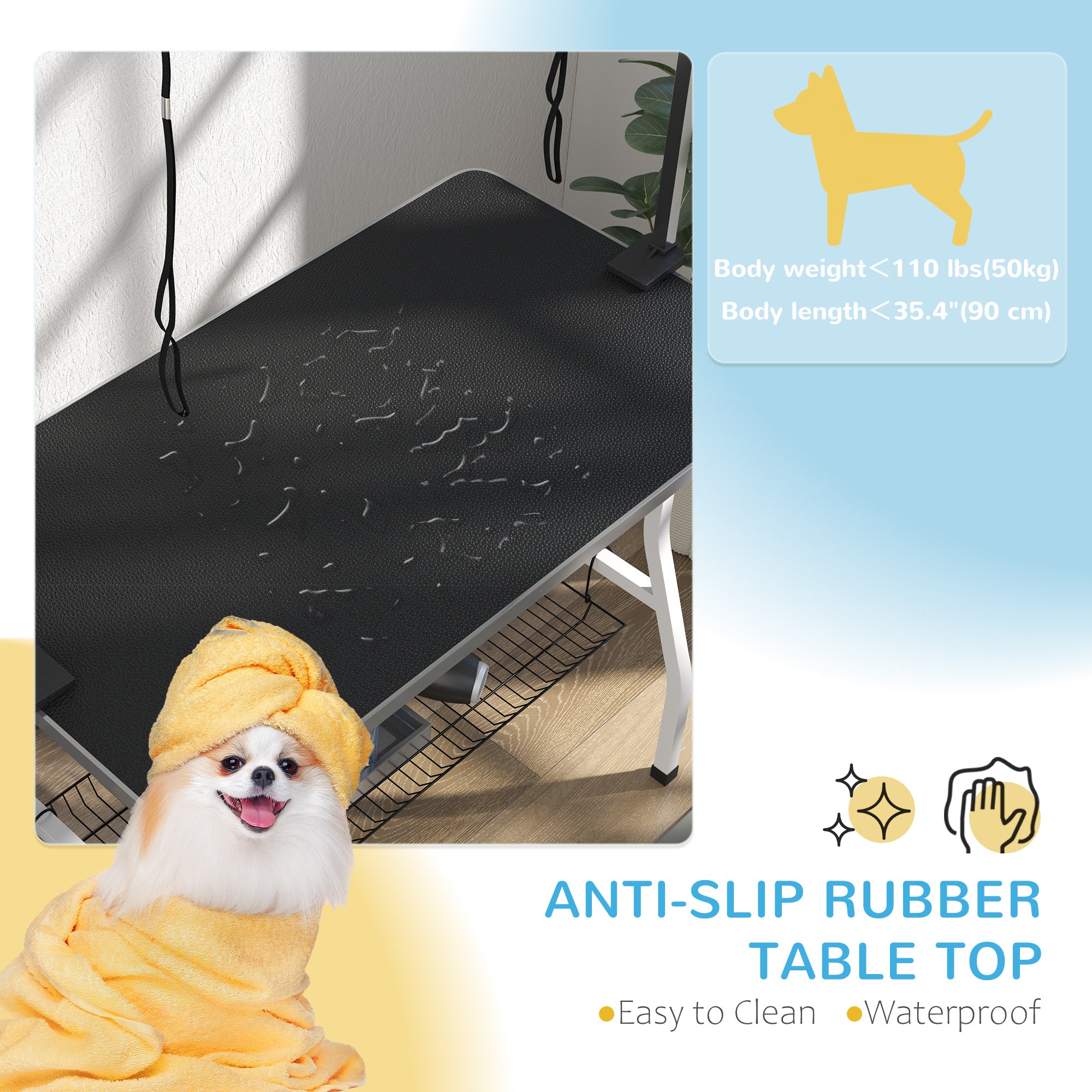 pawhut-table-de-toilettage-chien-pliable-106-cm-avec-bras-r-glable-et-tag-re-noi image 7
