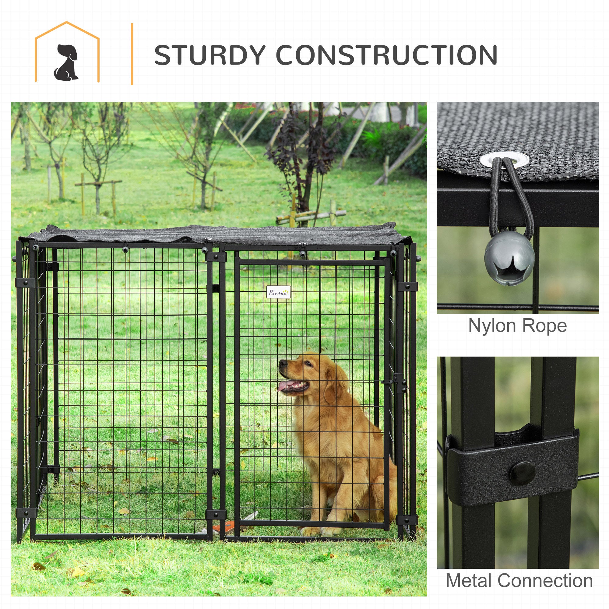 pawhut-enclos-chenil-ext-rieur-chien-avec-toit-et-porte-verrouillable-noir image 7