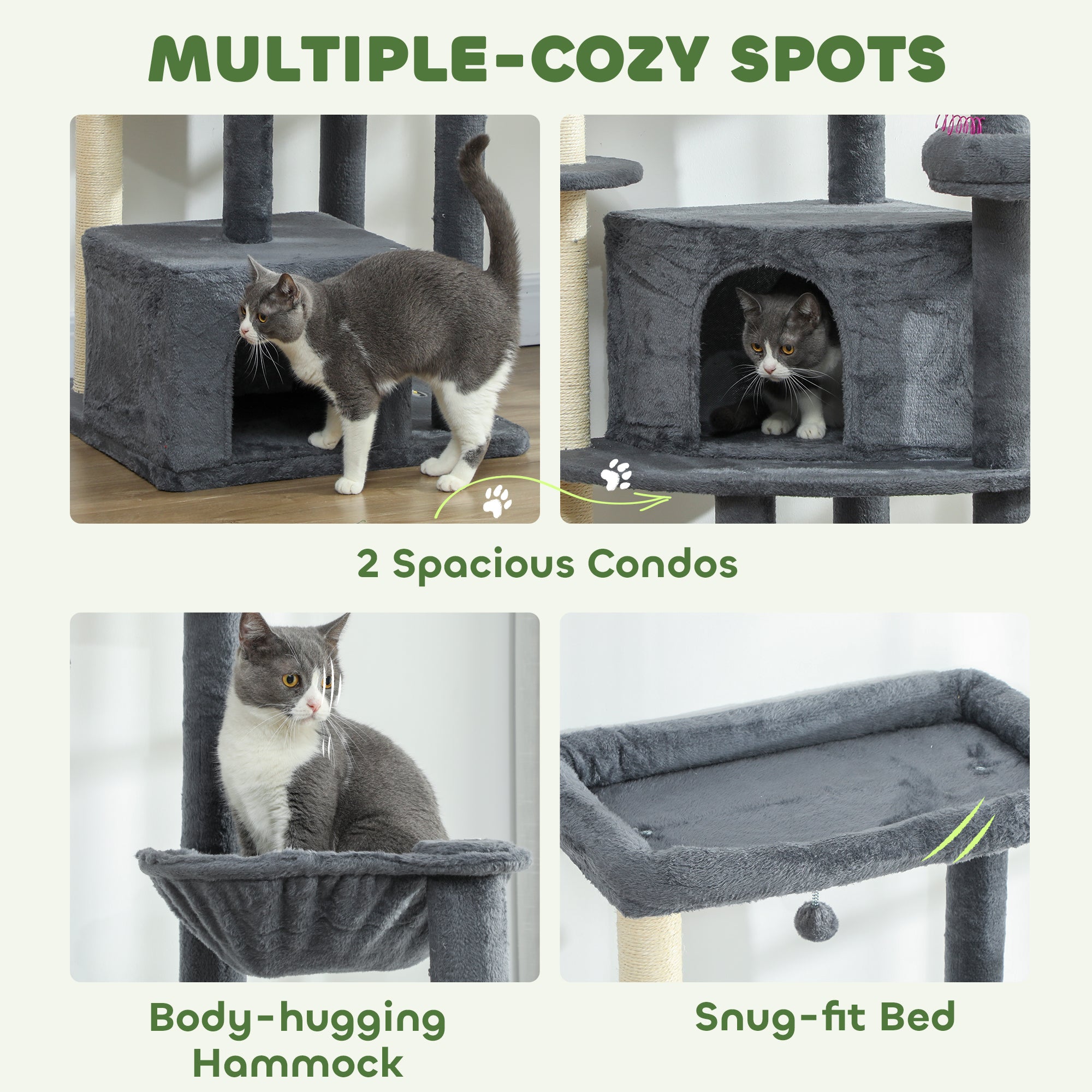 pawhut-arbre-chat-xxl-200-cm-gris-fonc-avec-2-grottes-2-perchoirs-et-hamac image 8