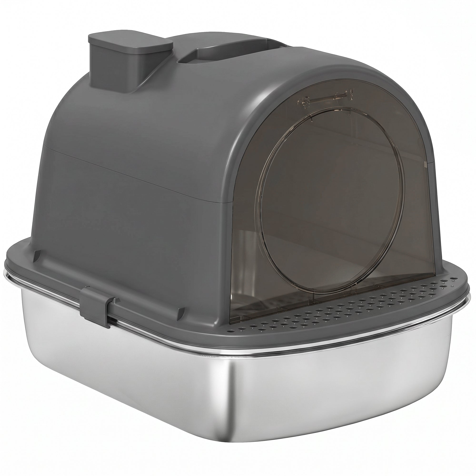 pawhut-bac-liti-re-chat-ferm-inox-avec-couvercle-pelle-et-d-sodorisant-gris-fonc image 2
