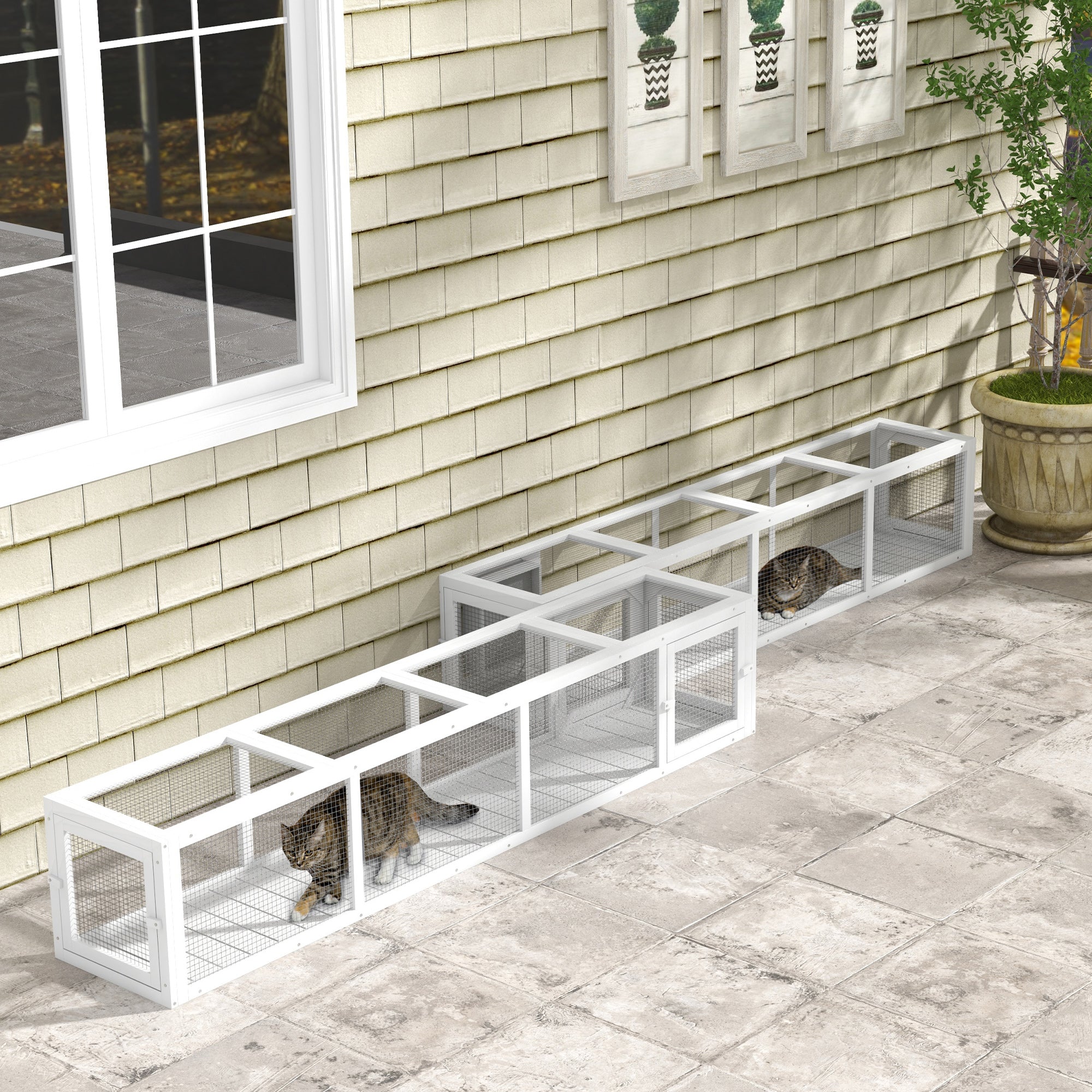 pawhut-tunnel-labyrinthe-ext-rieur-pour-chat-200-cm-avec-4-portes-blanc image 4