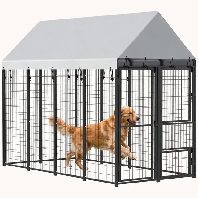 pawhut-chenil-ext-rieur-extensible-8-x-4-x-6-avec-toit-et-3-portes image 1