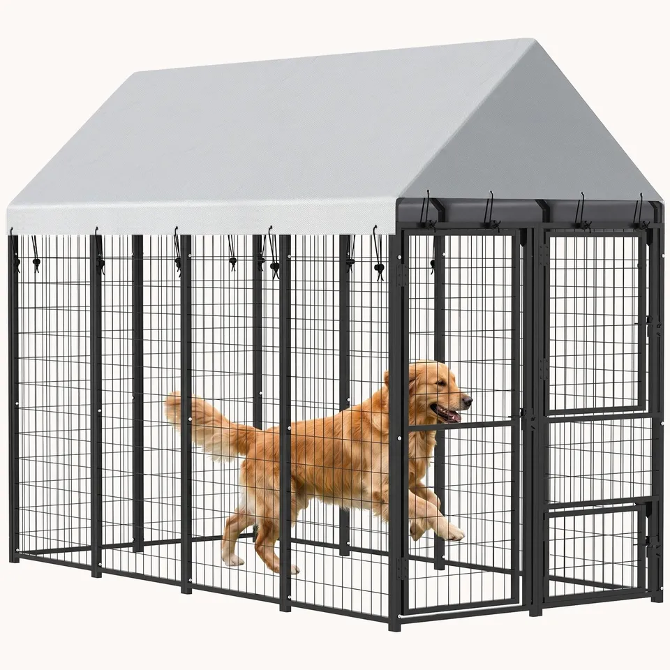 pawhut-chenil-ext-rieur-extensible-8-x-4-x-6-avec-toit-et-3-portes image 1