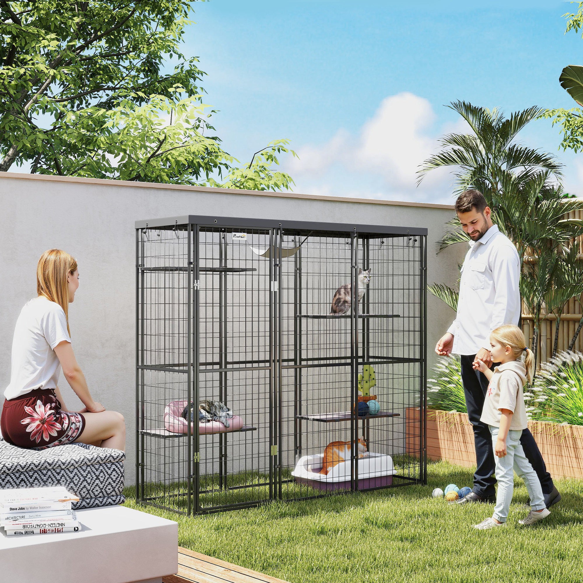 pawhut-enclos-ext-rieur-catio-4-niveaux-69-avec-hamac-et-toit-anti-uv image 4