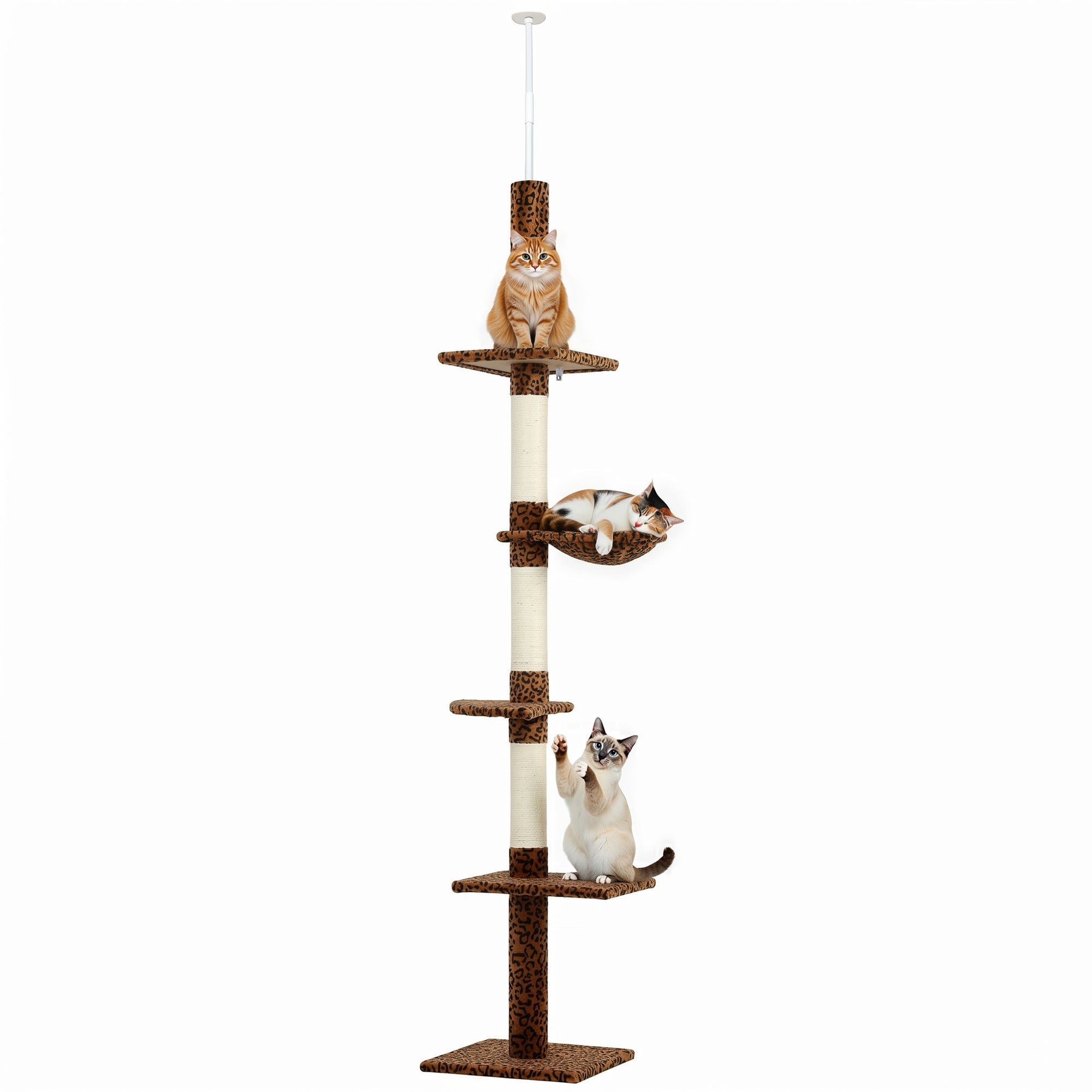 pawhut-arbre-chat-du-sol-au-plafond-91-102-5-niveaux-avec-hamac-l-opard image 1
