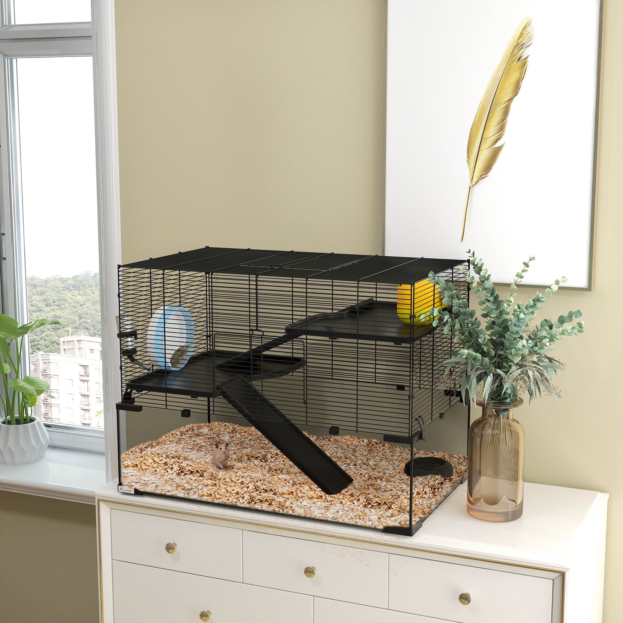 pawhut-cage-hamster-3-tages-avec-fond-en-verre-tremp-79-x-48-x-57-cm image 6