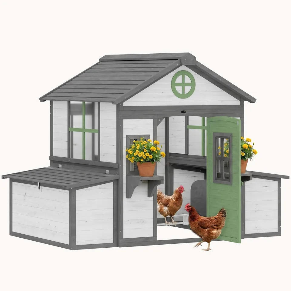 pawhut-poulailler-bois-182x126x136-cm-2-4-poules-2-pondoirs-blanc image 1