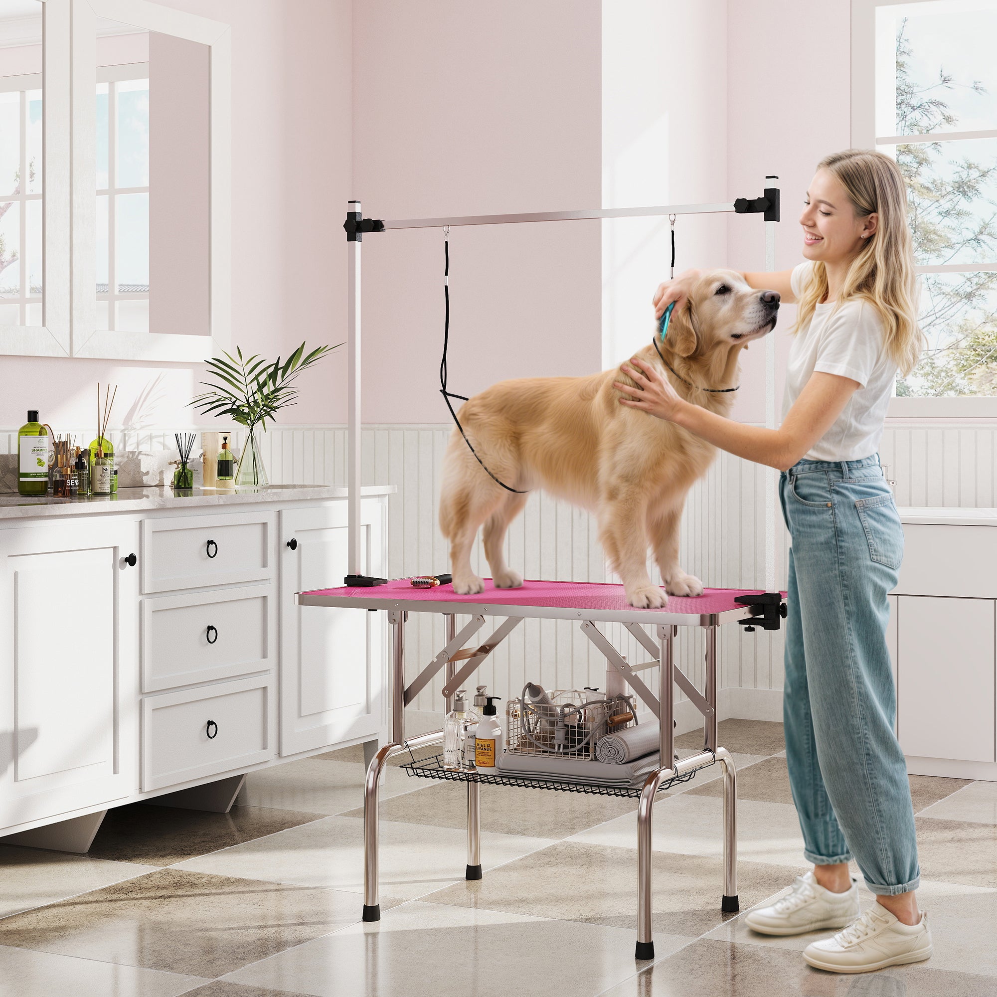 pawhut-table-de-toilettage-pliable-pour-chien-109-cm-bras-r-glable-20-81-cm-2-sa image 4