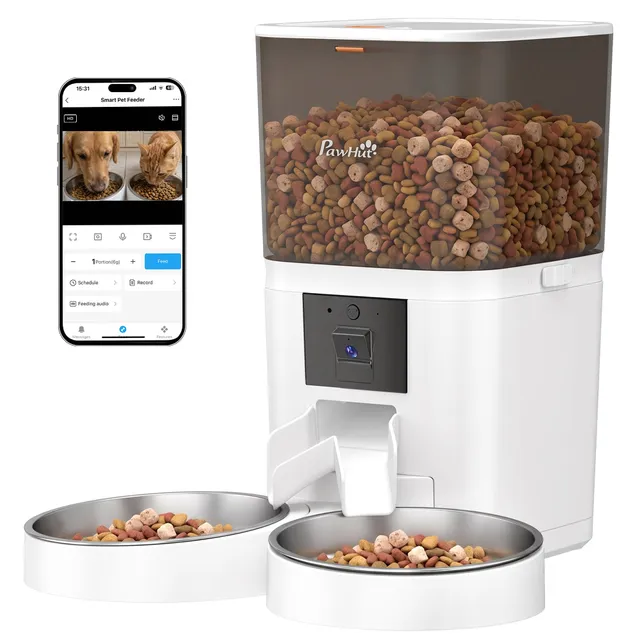 pawhut-distributeur-croquettes-chat-automatique-6l-avec-cam-ra-hd-wifi-2-4g-5g-e image 1