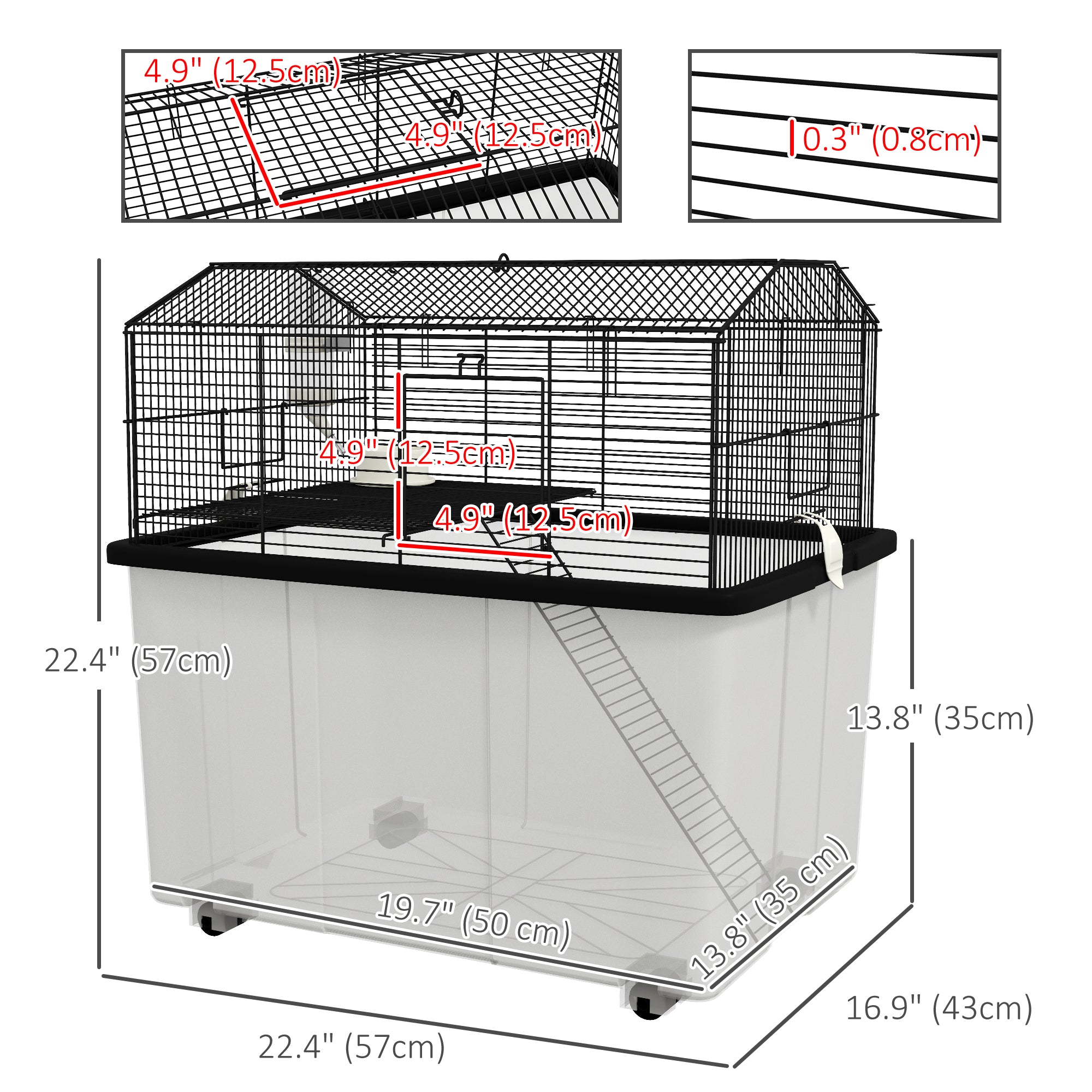 pawhut-cage-hamster-tages-avec-base-profonde-plateforme-rampe-et-roulettes-noire image 5