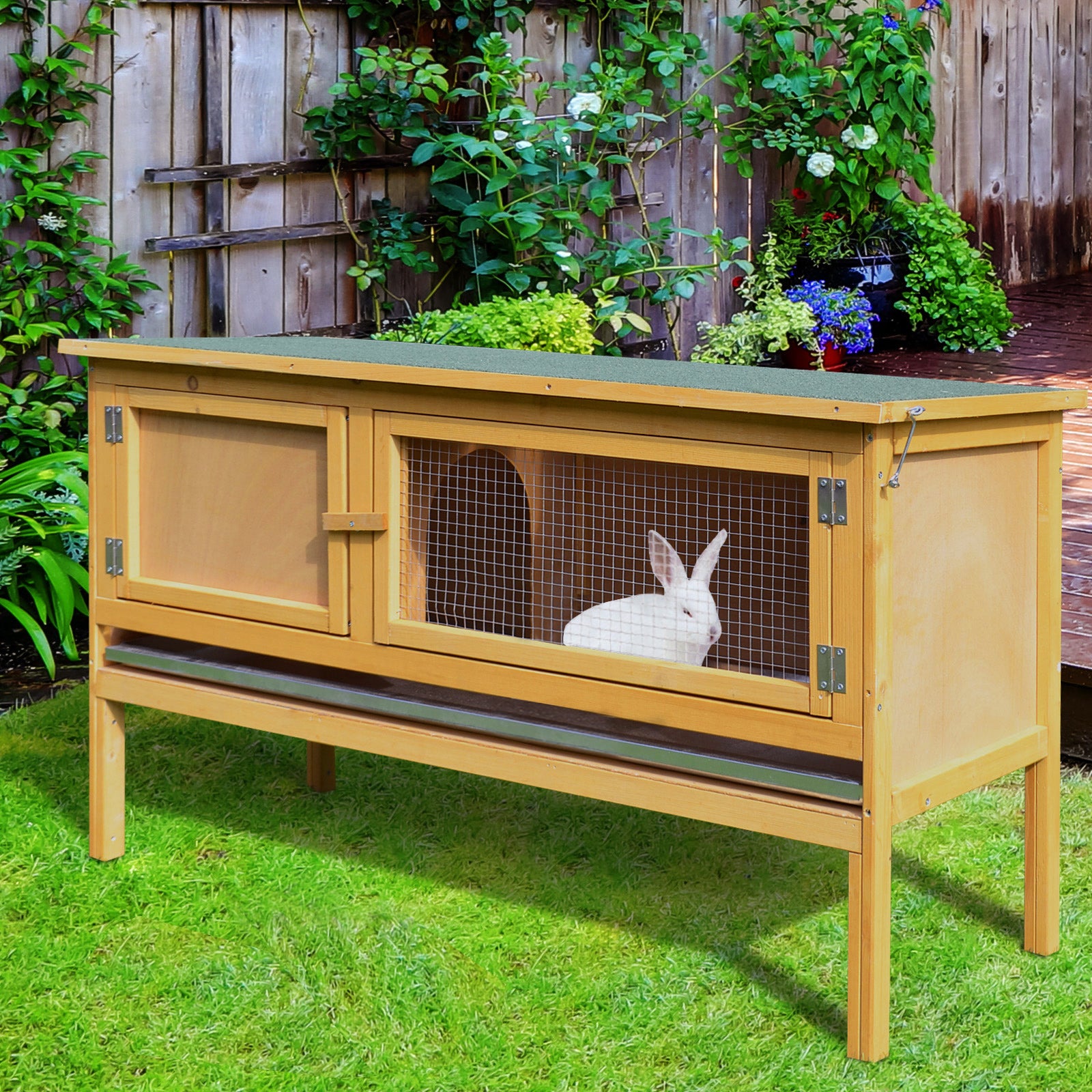 pawhut-clapier-lapin-ext-rieur-2-compartiments-en-sapin-imperm-able image 4