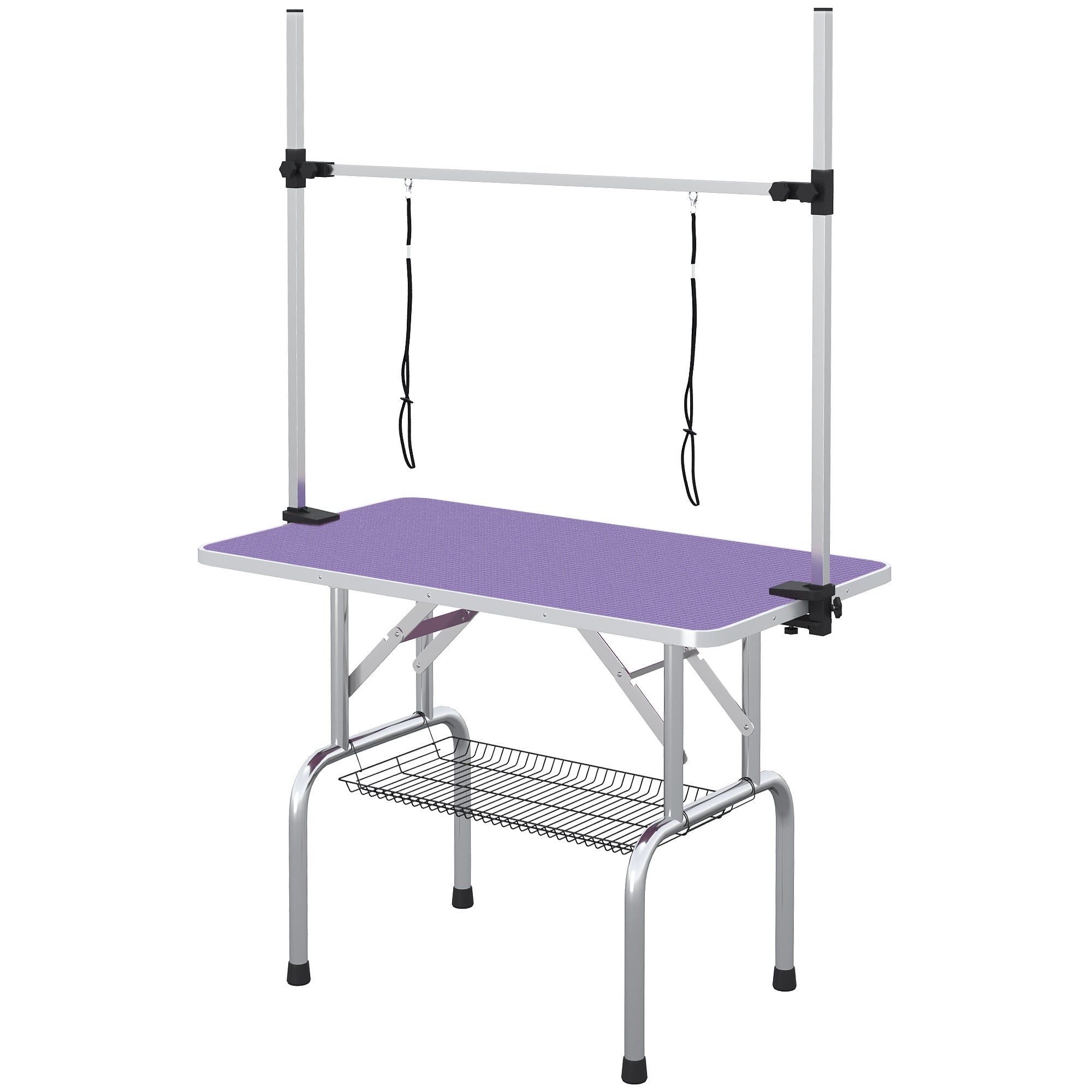 pawhut-table-de-toilettage-pliable-109-cm-bras-r-glable-violet image 2
