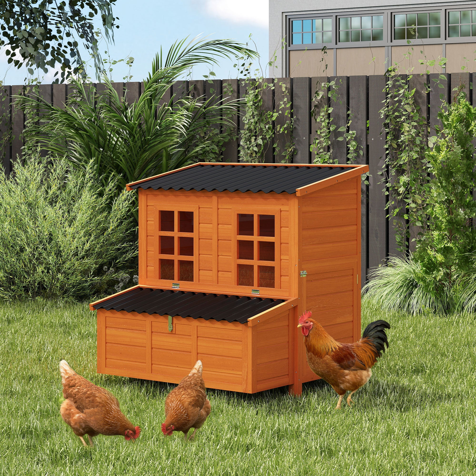 pawhut-poulailler-en-bois-99-cm-avec-pondoir-3-cases-et-toit-tanche-orange image 4