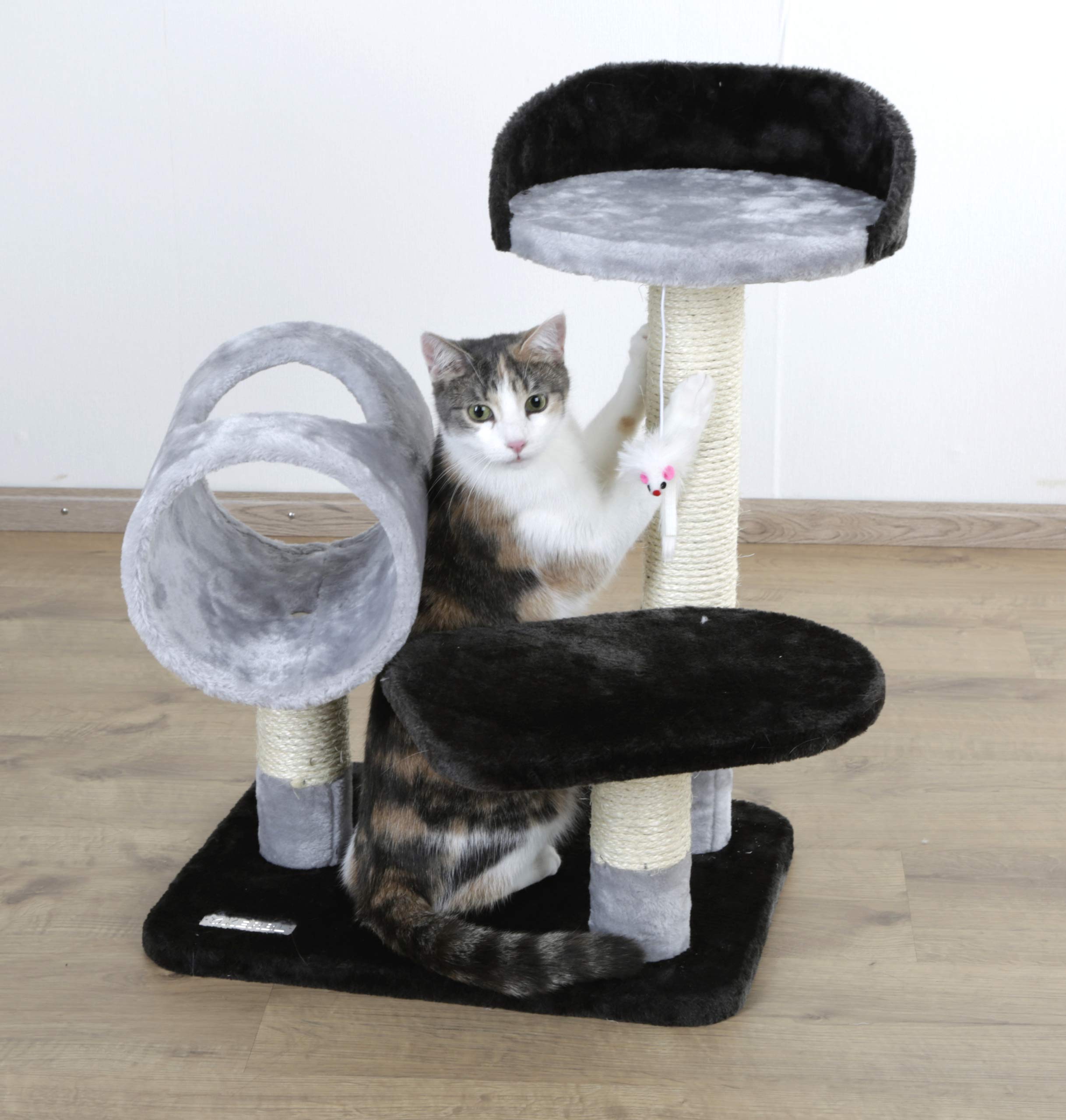 kerbl-pet-moon-arbre-chat-46x36x62-cm-gris-noir-avec-tunnel-et-souris image 2