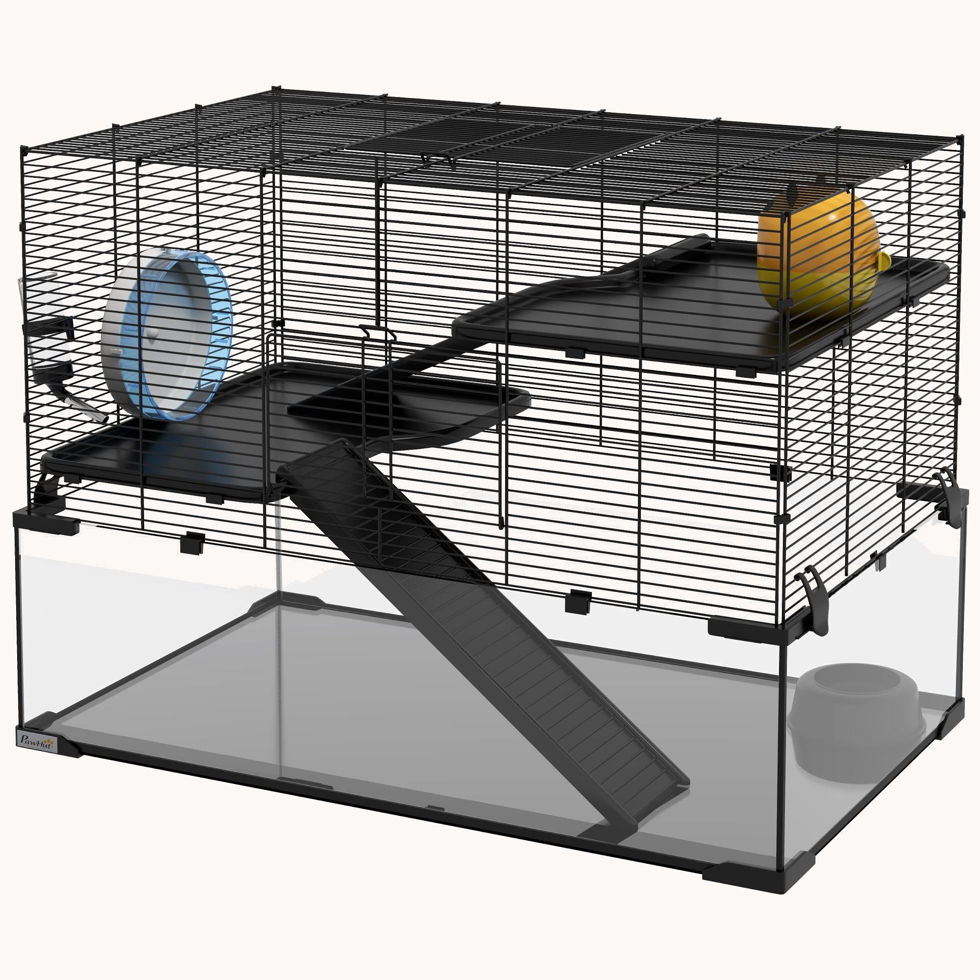 pawhut-cage-hamster-3-tages-avec-fond-en-verre-tremp-79-x-48-x-57-cm image 3