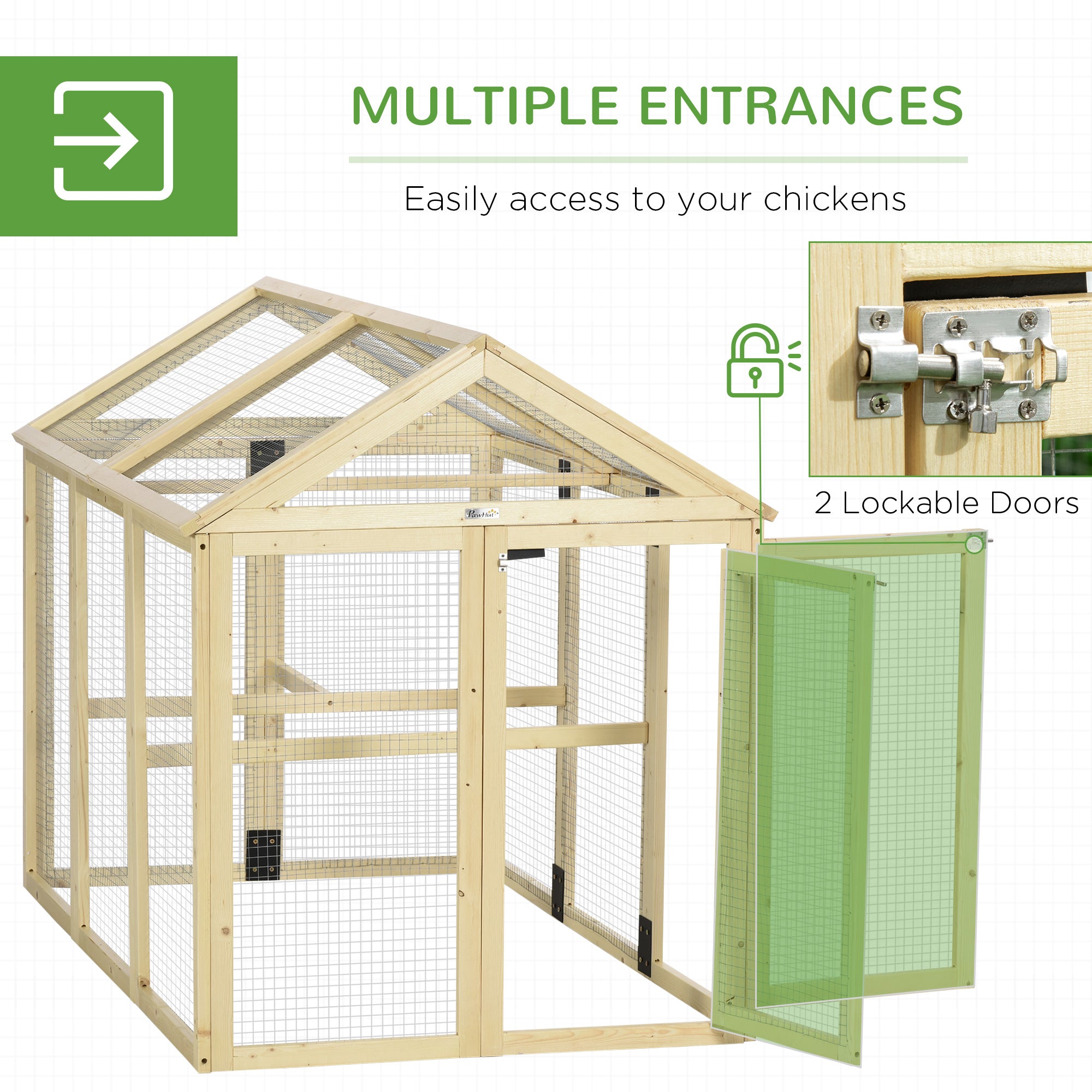 pawhut-enclos-poulailler-ext-rieur-avec-perchoirs-et-2-portes-1-3-poules-naturel image 7