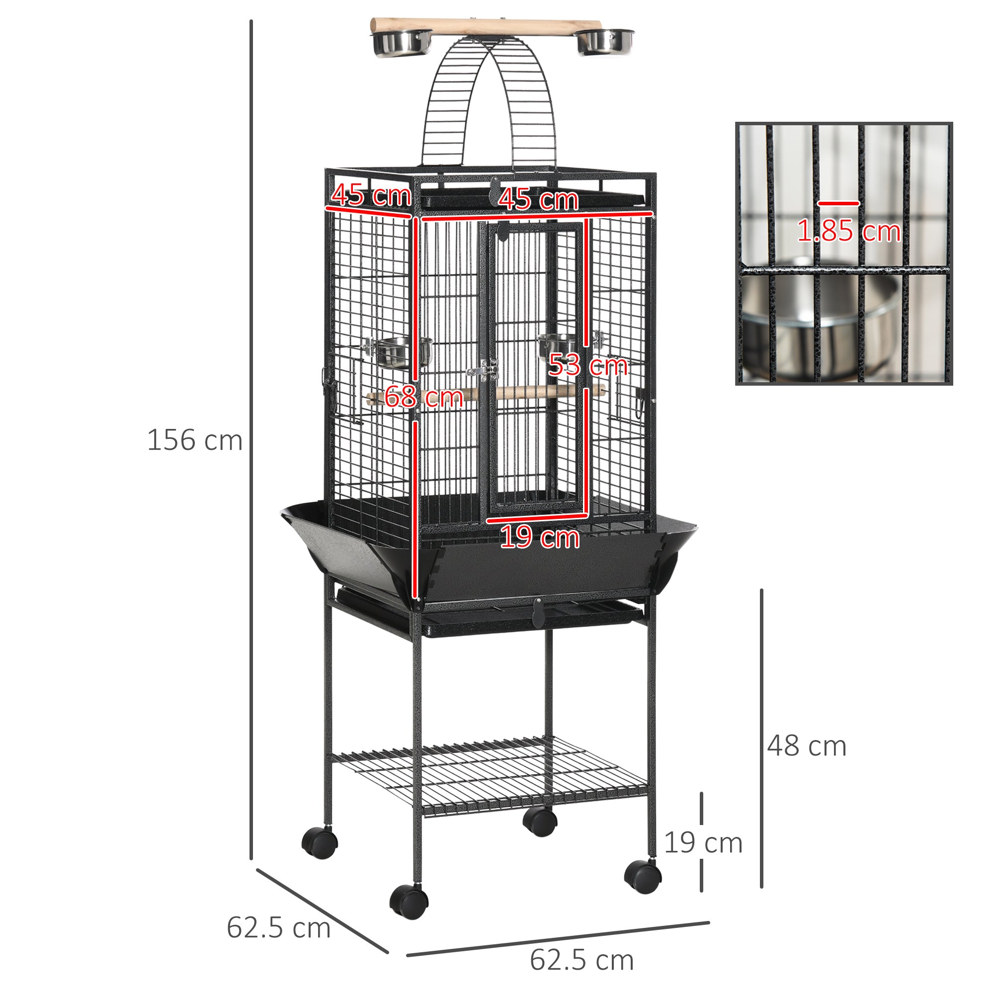 pawhut-cage-voli-re-156-cm-avec-toit-de-jeu-bacs-faciles-et-roulettes image 5