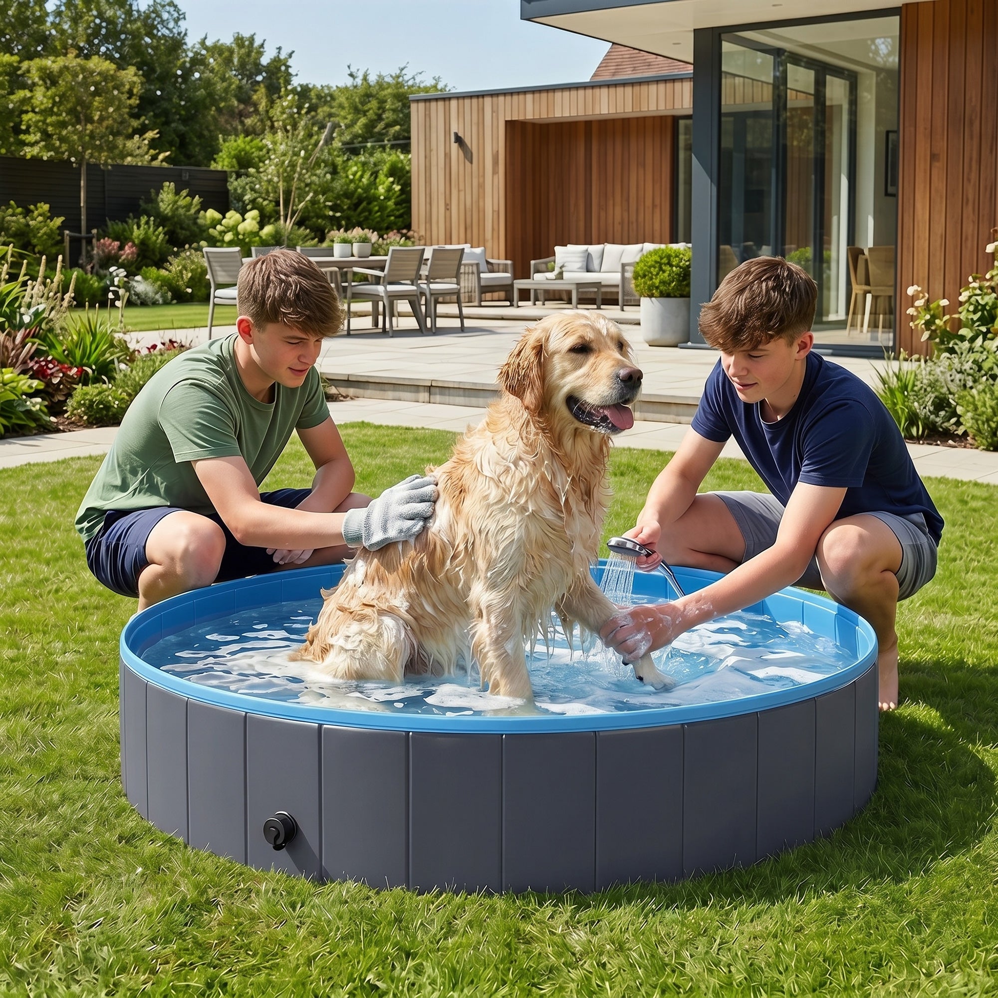 pawhut-piscine-pour-chien-pliable-pvc-140-x-30-cm-fond-antid-rapant-avec-vidange image 3