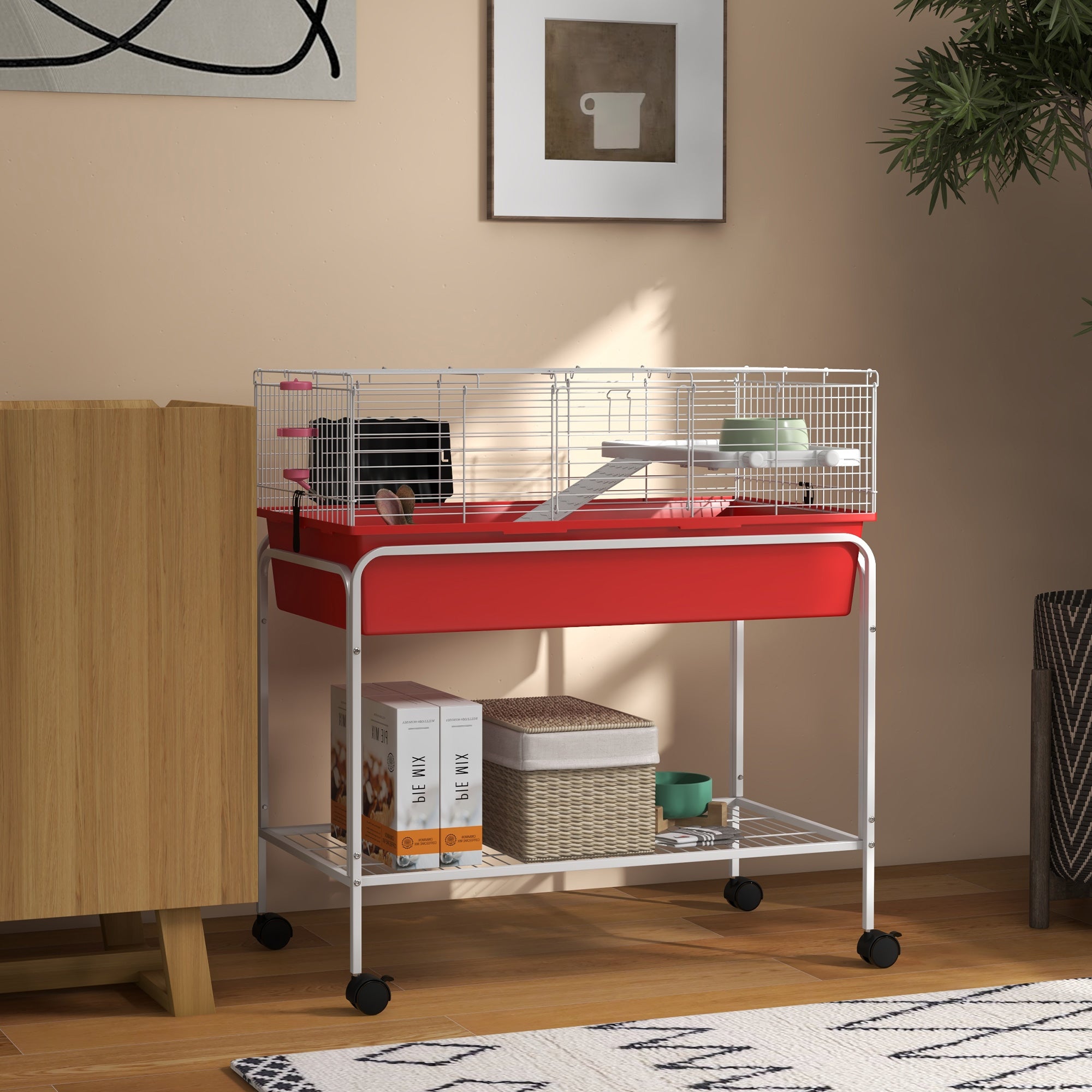 pawhut-cage-furet-ou-rongeurs-2-tages-sur-pied-amovible-avec-tablette-et-roulett image 4