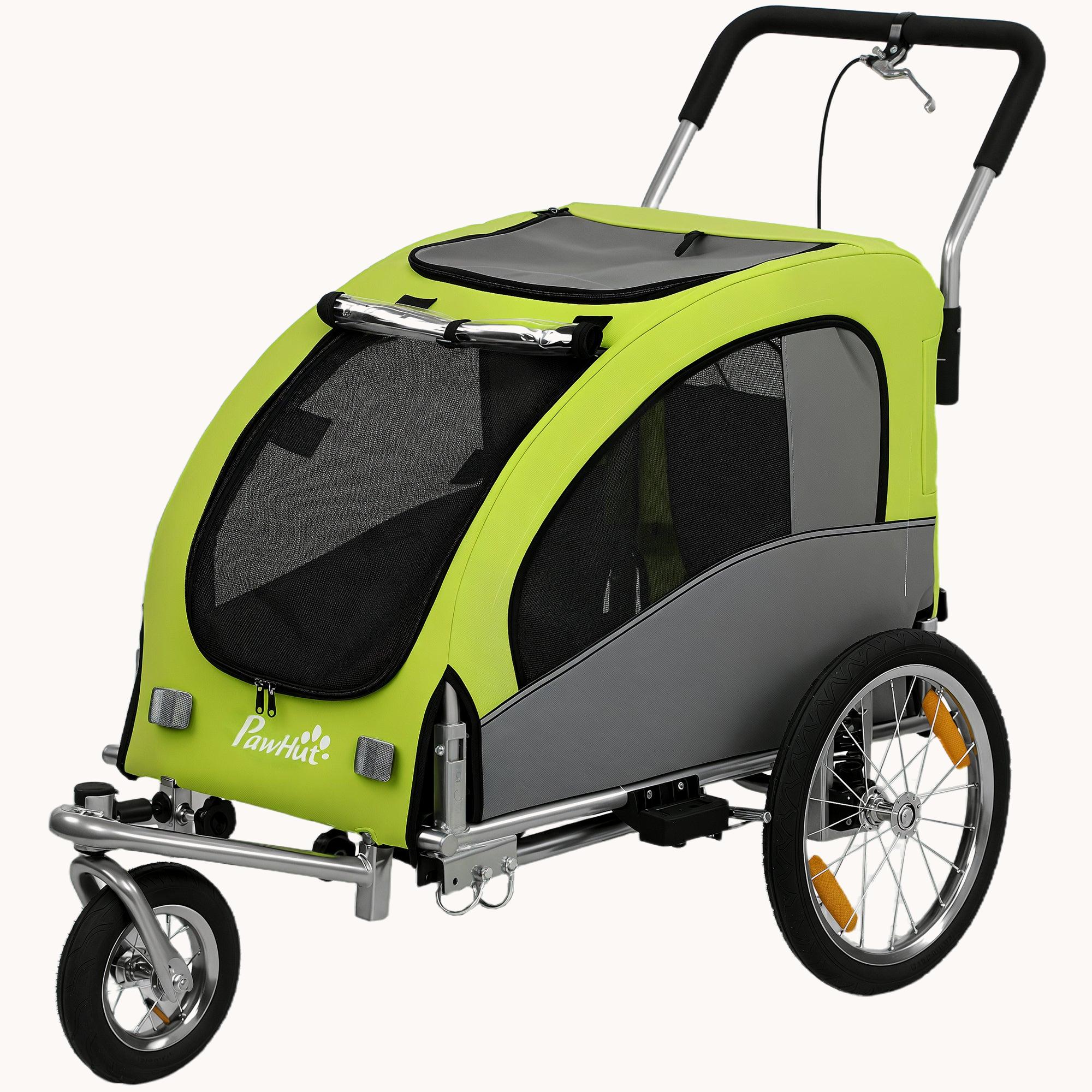 pawhut-remorque-v-lo-et-poussette-chien-2-en-1-jusqu-20-kg-verte image 2