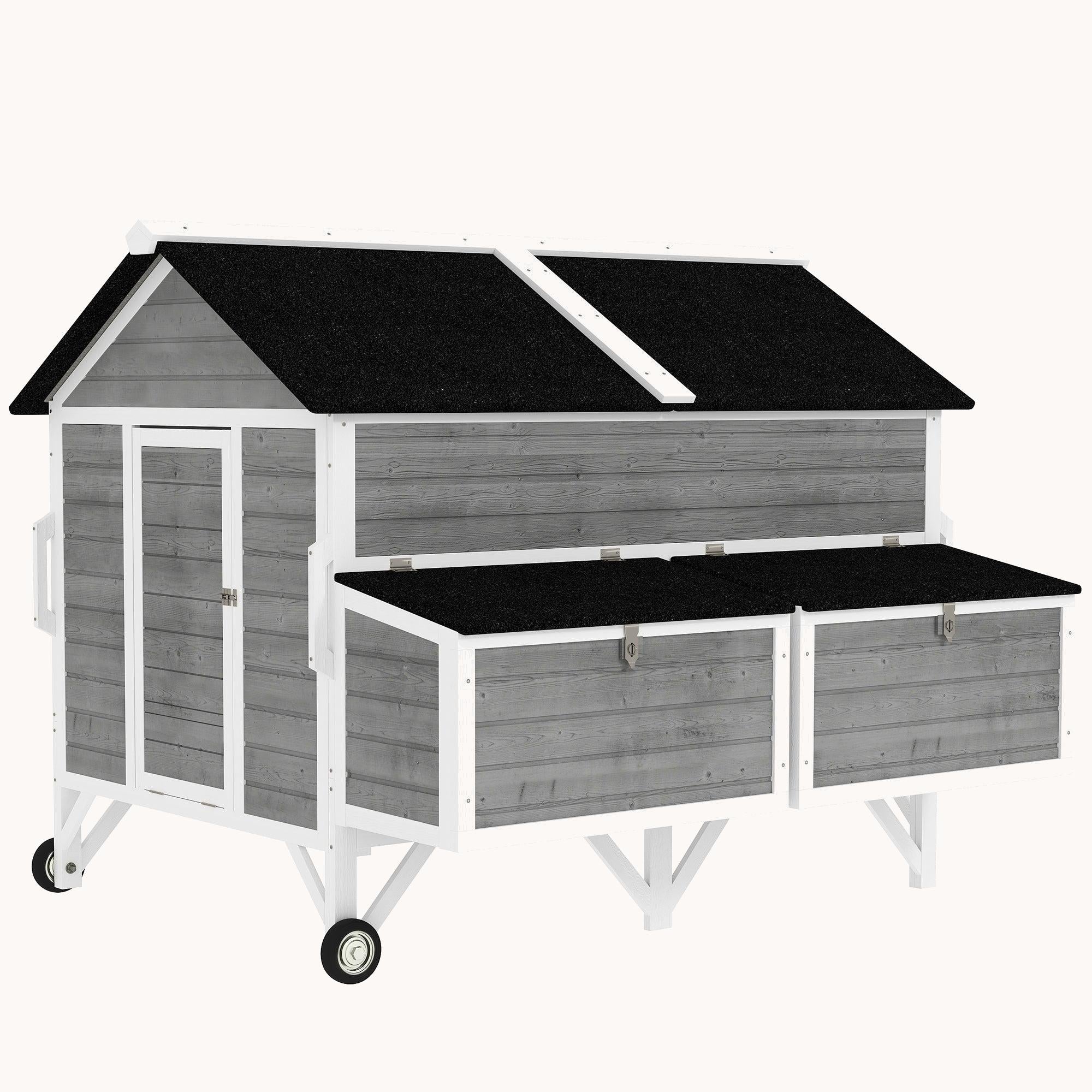pawhut-poulailler-mobile-avec-2-pondoirs-2-plateaux-et-roues-gris image 2