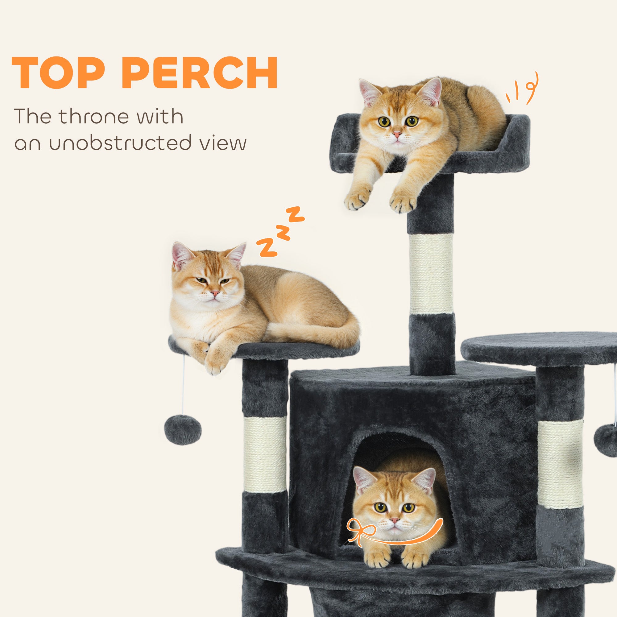 pawhut-arbre-chat-157-cm-2-niches-hamac-et-perchoirs-gris-fonc image 8